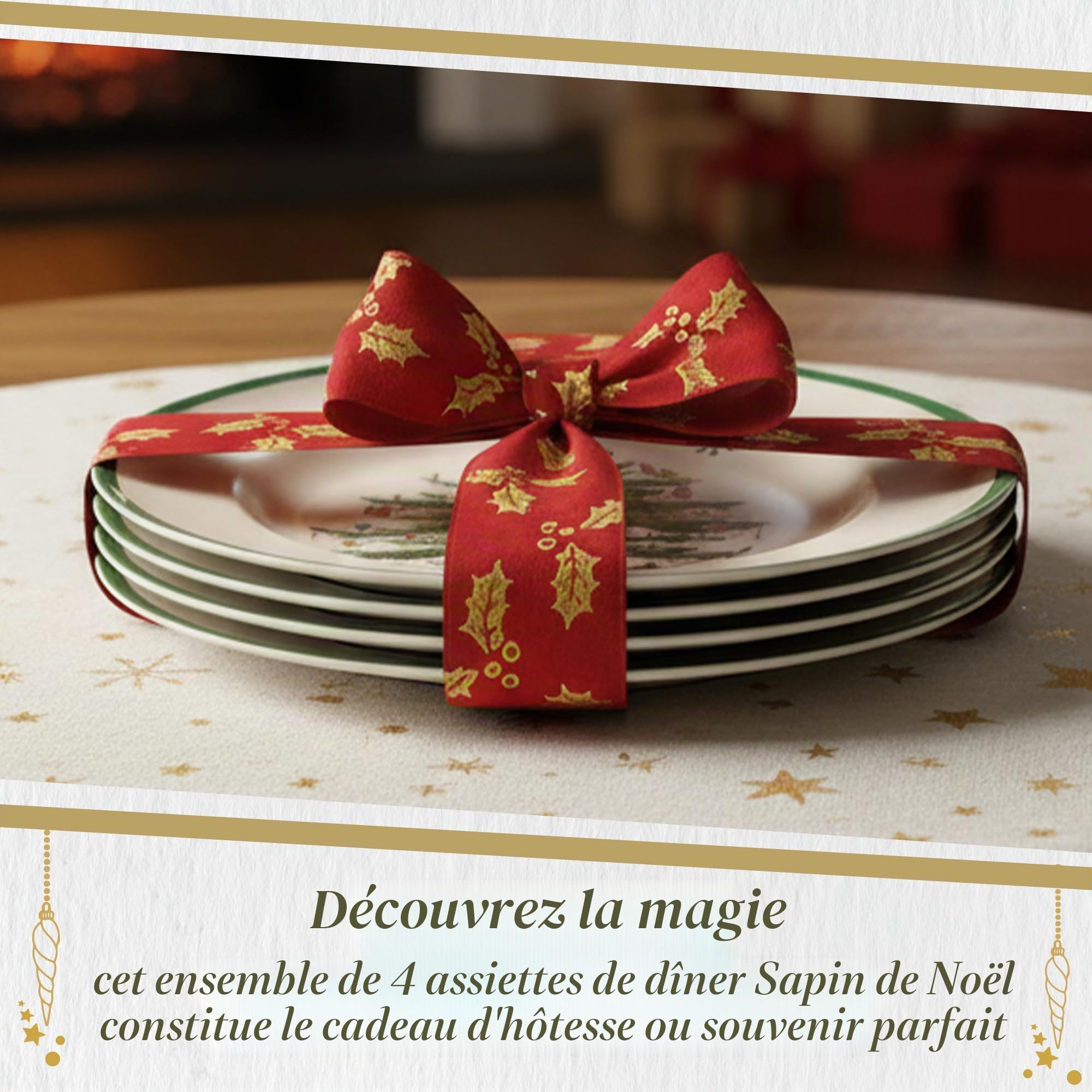 Spode Lot de 4 assiettes à dîner Sapin de Noël 25,4 cm - Vaisselle design de vacances (vert)