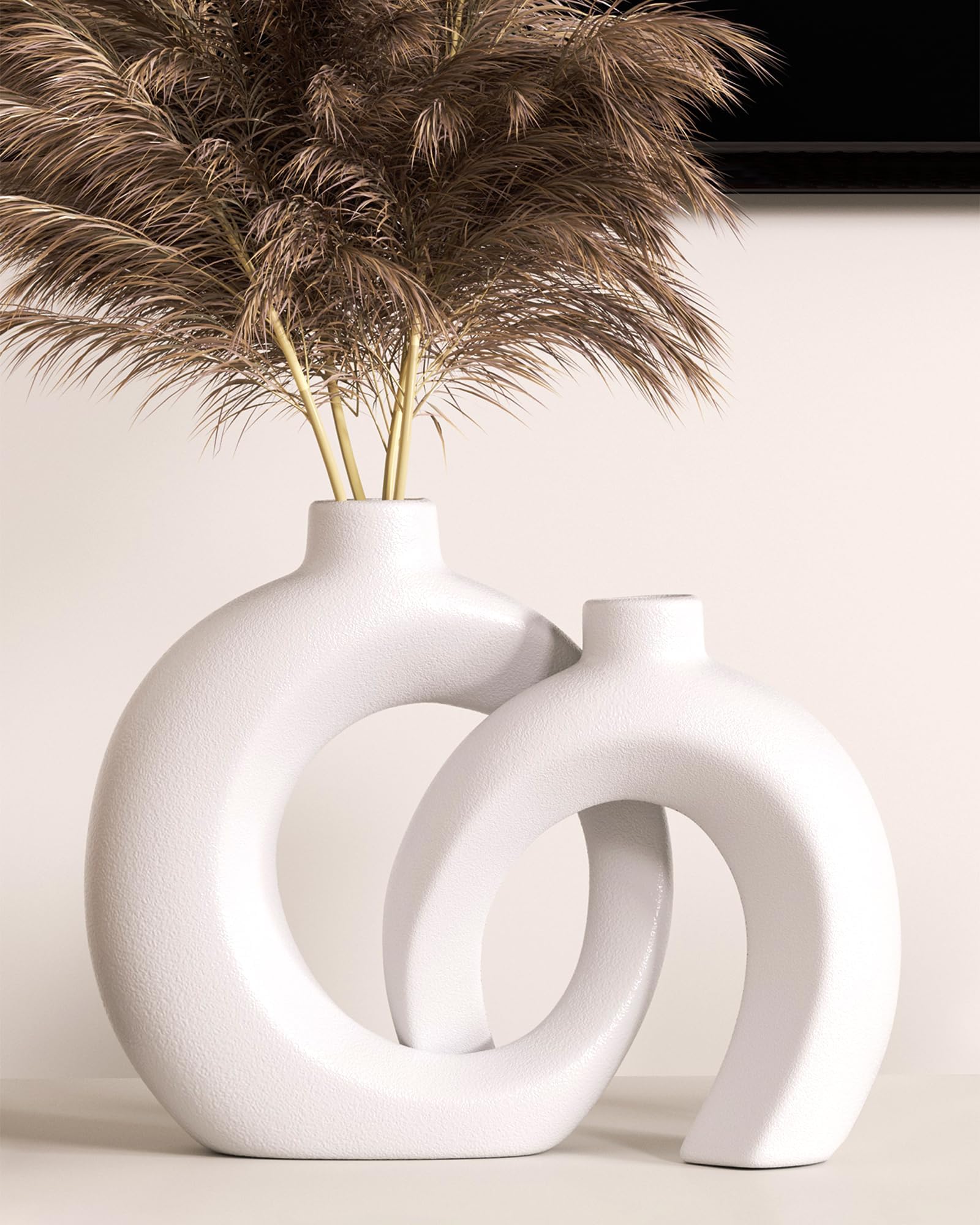 Jarrón Blanco Mate De Ceramica Decorativos para Flores,Jarrón De Diseño,Jarron Decorados En Bohemio Moderno,Vases Decorar Centro,Adornos Salon Dormitorio Sala De Estar Estantería Mesa De Comedor