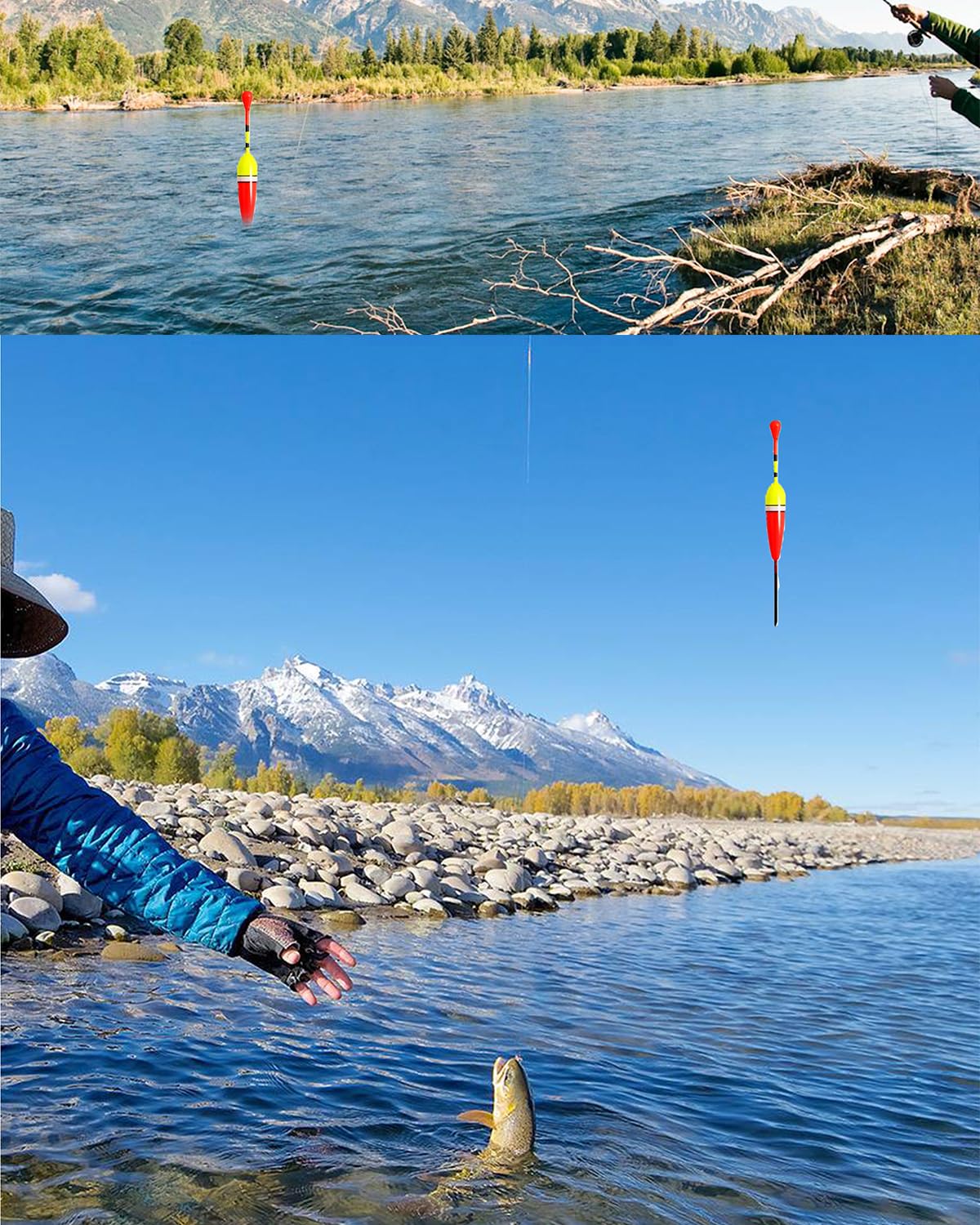 6 pièces Flotteur de pêche Flotteurs de pêche flotteurs avec Plomb, Ligne de pêche et hameçon (5#, 7#, 9#) pour Poissons flottants et Poissons Convient pour la rivière l'étang et la Ruche