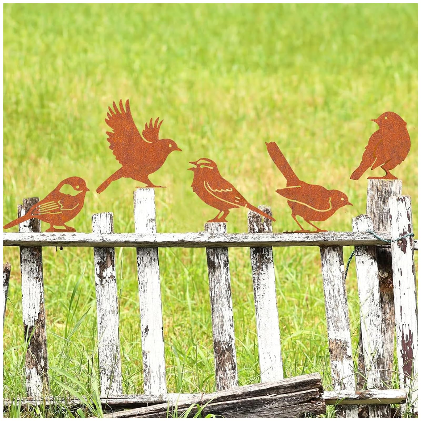 Rost Vogel Gartendeko für Draußen Rust Vögel Garten Deko Frühling,Gartenstecker Metall Roststecker Wetterfest,5er set Bird Baumstecker mit Schraube für Gartendekoration Bäume Pfähle oder Zäune