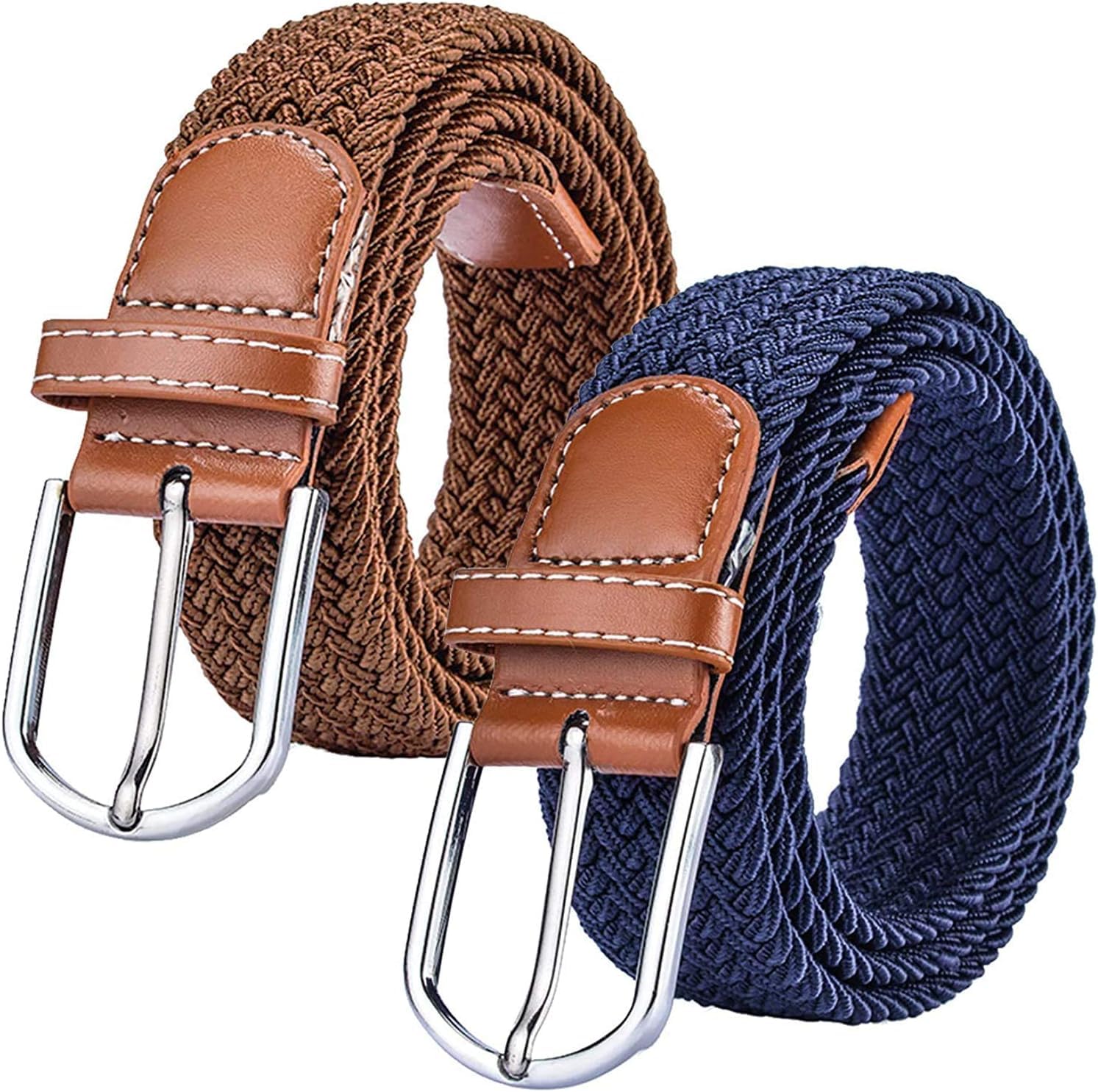 Chalier 2 Pack Elastischer Gürtel Herren Damen, Stretch Gürtel Stoff ohne Löcher 37mm, Flechtgürtel für Jeans & Freizeithosen, Einheitsgröße