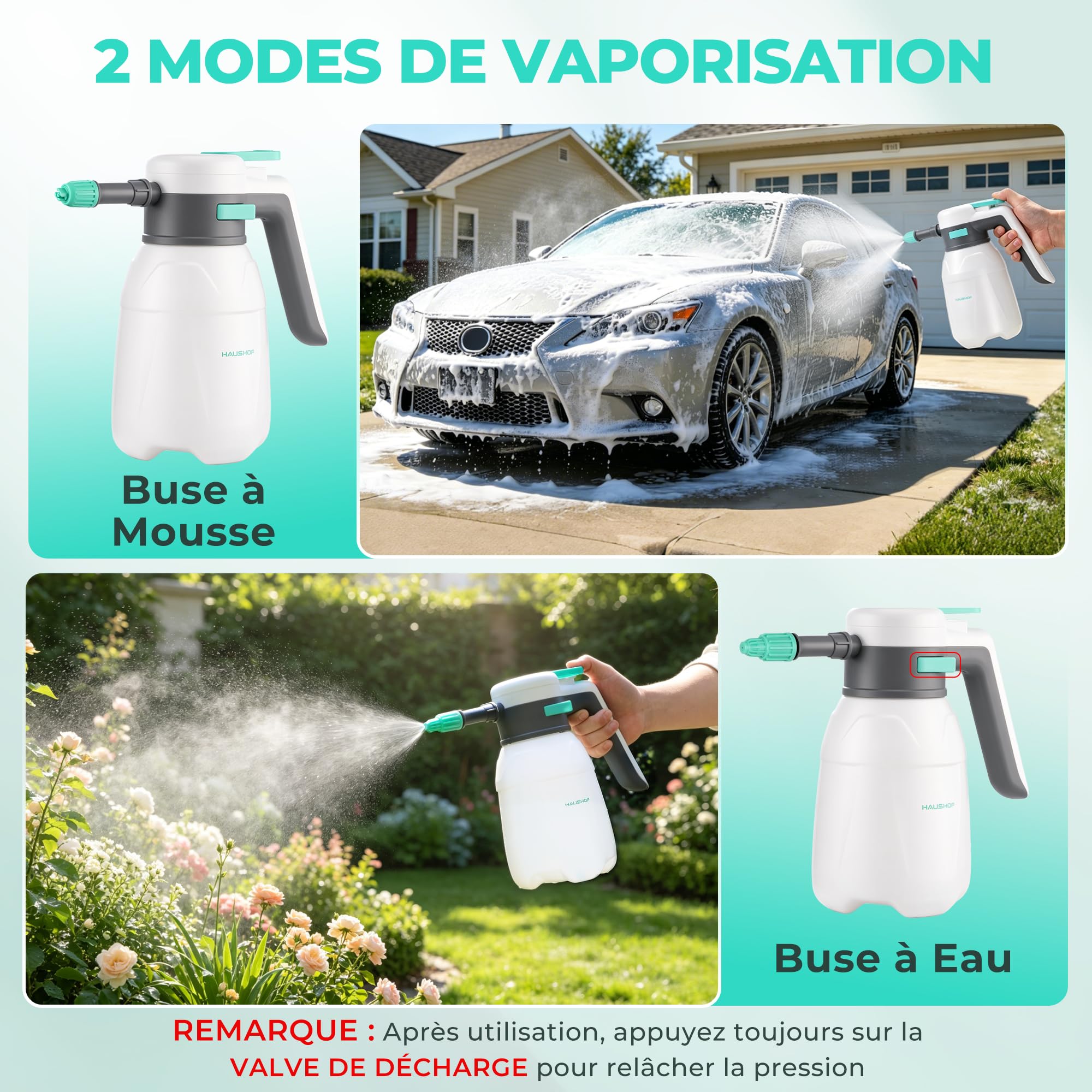 HAUSHOF Pulvérisateur de Mousse Électrique 1,8 L USB-C pour Lavage Auto