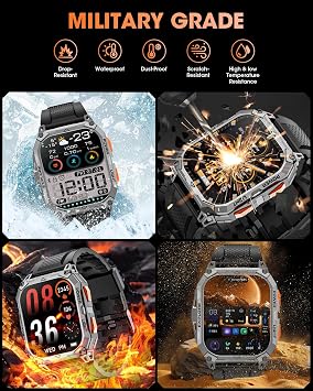 Military Smart Watches for Men, 2.01 HD Smartwatch with 1000 mAh Battery/2 Straps/Answer/Make Call/Led Flashlight/Heart Rate/Sleep Monitor, 100+ Sport Modes Fitness Tracker for Android/iPhone