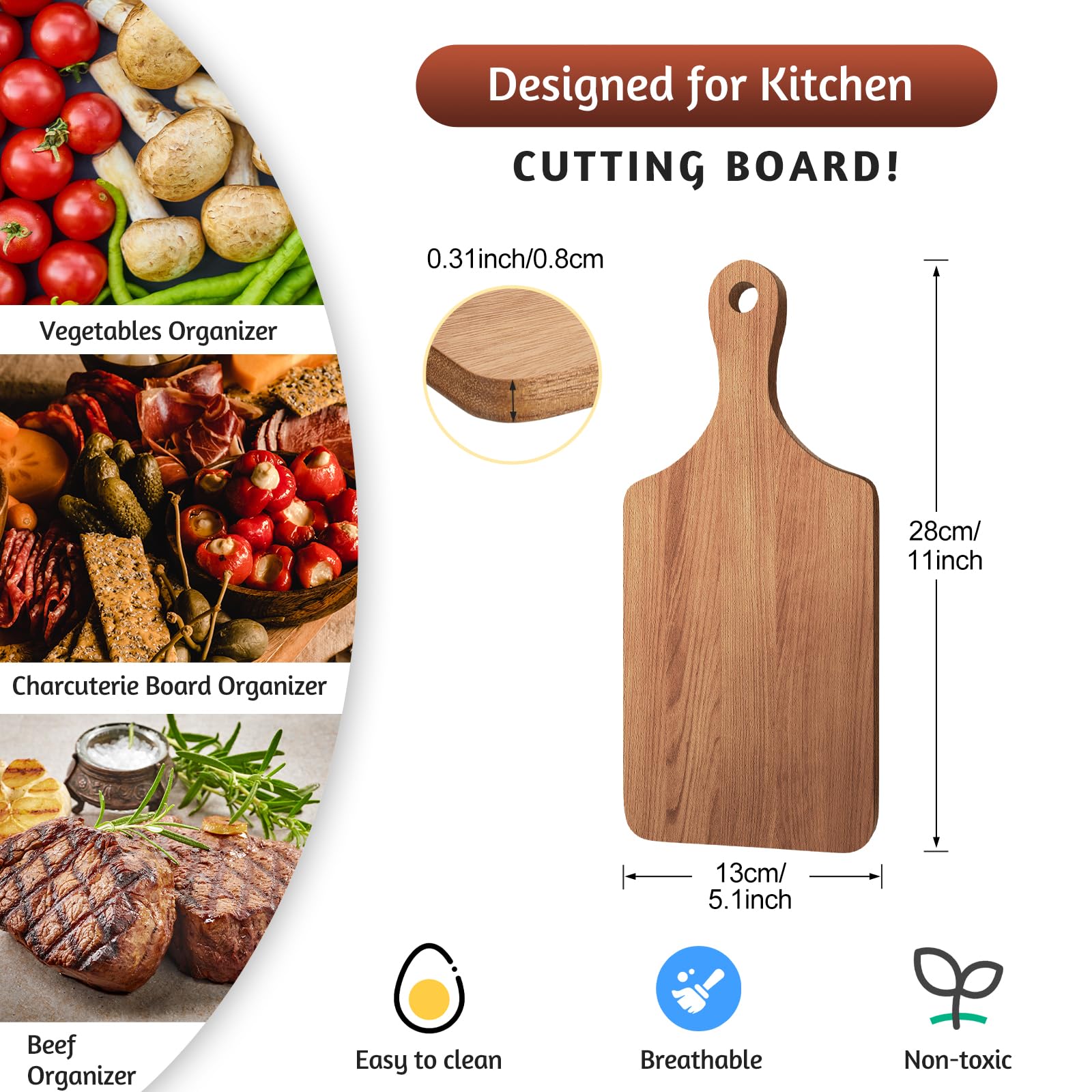 12 Pcs Bulk Cutting Board Wood Chopping Board Laser Engraving Serving Board Charcuterie Boards for Customized Mother's Day Wedding Housewarming Gift (Walnut, Pastoral With Handle)