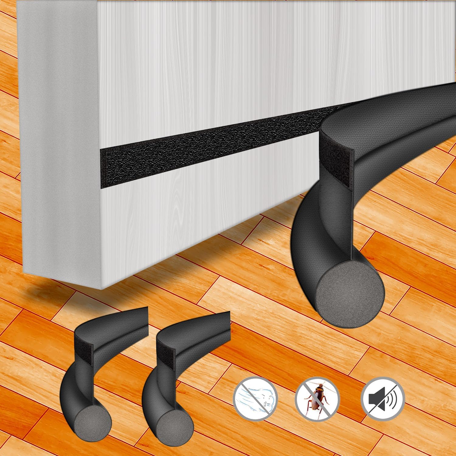 2 Pieces Under Door Draught Excluder, 37.79 Inches Door Bottom Seal Strip, Under Door Seal, draught excluder for doors, Prevent cold air from entering and heating from overflowin.(Unilaterale)