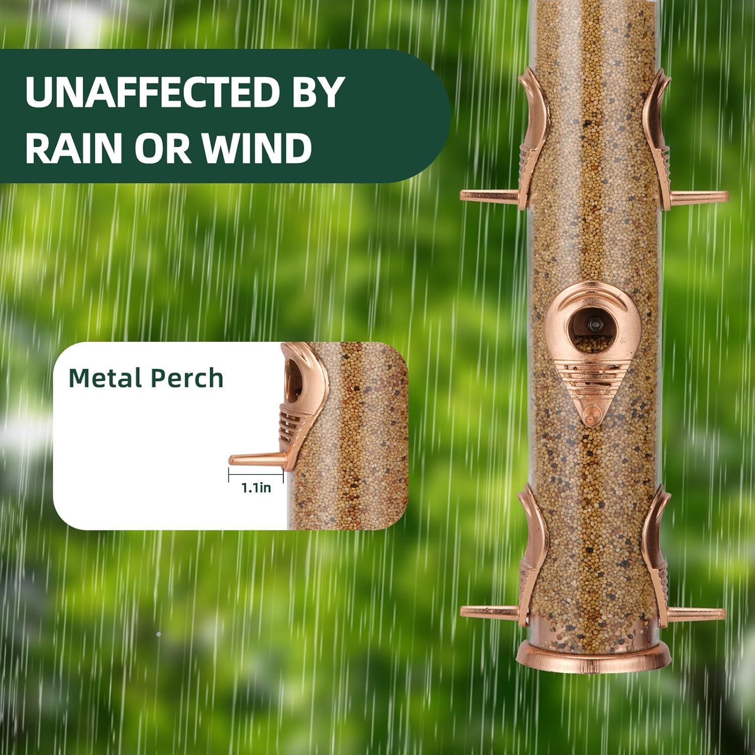 ERYTLLY Metal Bird Feeders 6 Port Tube Bird Feeder for Wild Birds, 1.4mm Extra Thick Solid Tube Transparent with Steel Hanger for Outside