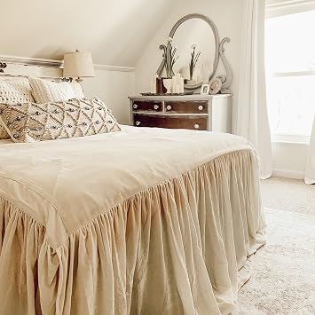 HiEnd Accents Luna 3 Piece Queen Light Tan Washed Linen Bedspread Set