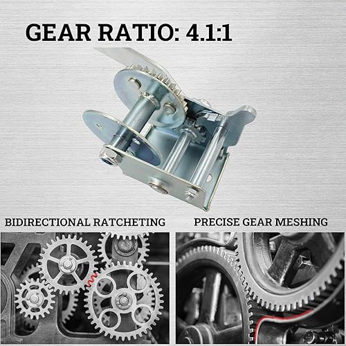 Miniatura 3 de Cabrestante de mano para remolque de barco, capacidad de 500 libras, mango de 8.27 pulgadas, relación de engranaje 4.11, cabrestante de trinquete