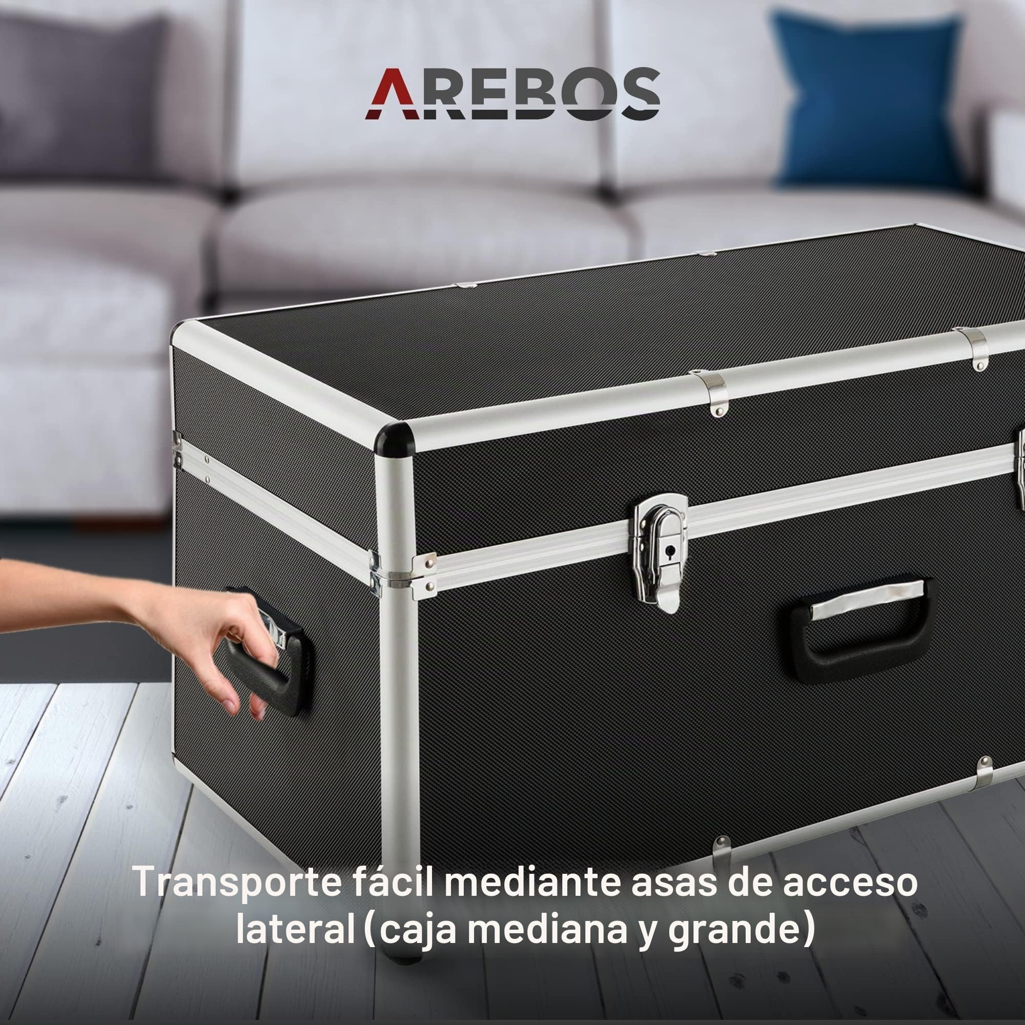 Arebos Set de 3 Maletín de transporte portátil | 200 L de volumen total | Maletín de aluminio | con cerradura | Incl. asa y correa universal | Transporte maletín