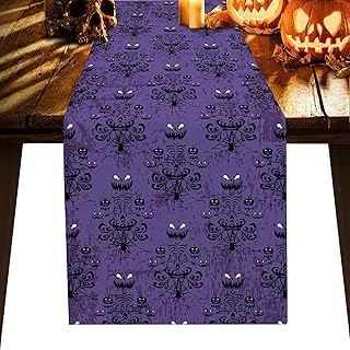 Linen Burlap Table Runner Dresser Scarves, Haunted Halloween Mansion - Grim Grinning Ghosts Decor Rectangular Table Runners for Party Decoration Baby Shower Birthday Bachelor Party Holiday 13x72Inch