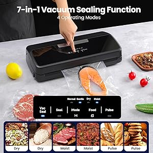 Vacuum Sealer Machine, 7-in-1 Vacuum Sealer for Food with Built-in Cutter and Bag Storage, Dry/Moist/Gentle Mode, Removable Drip tray, Complete Starter Kits