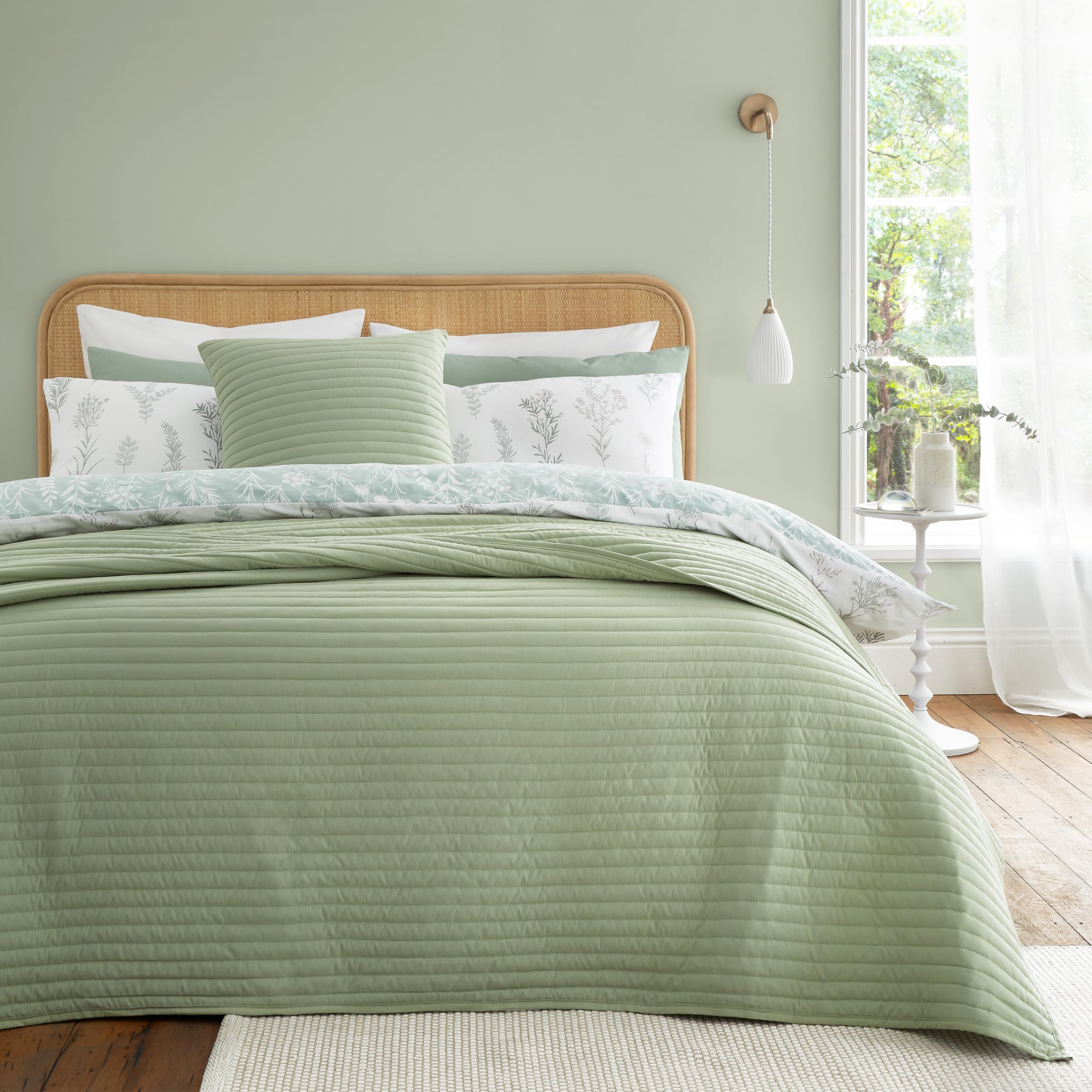 Bianca Quilted Lines 220x230cm Bedspread Sage Green