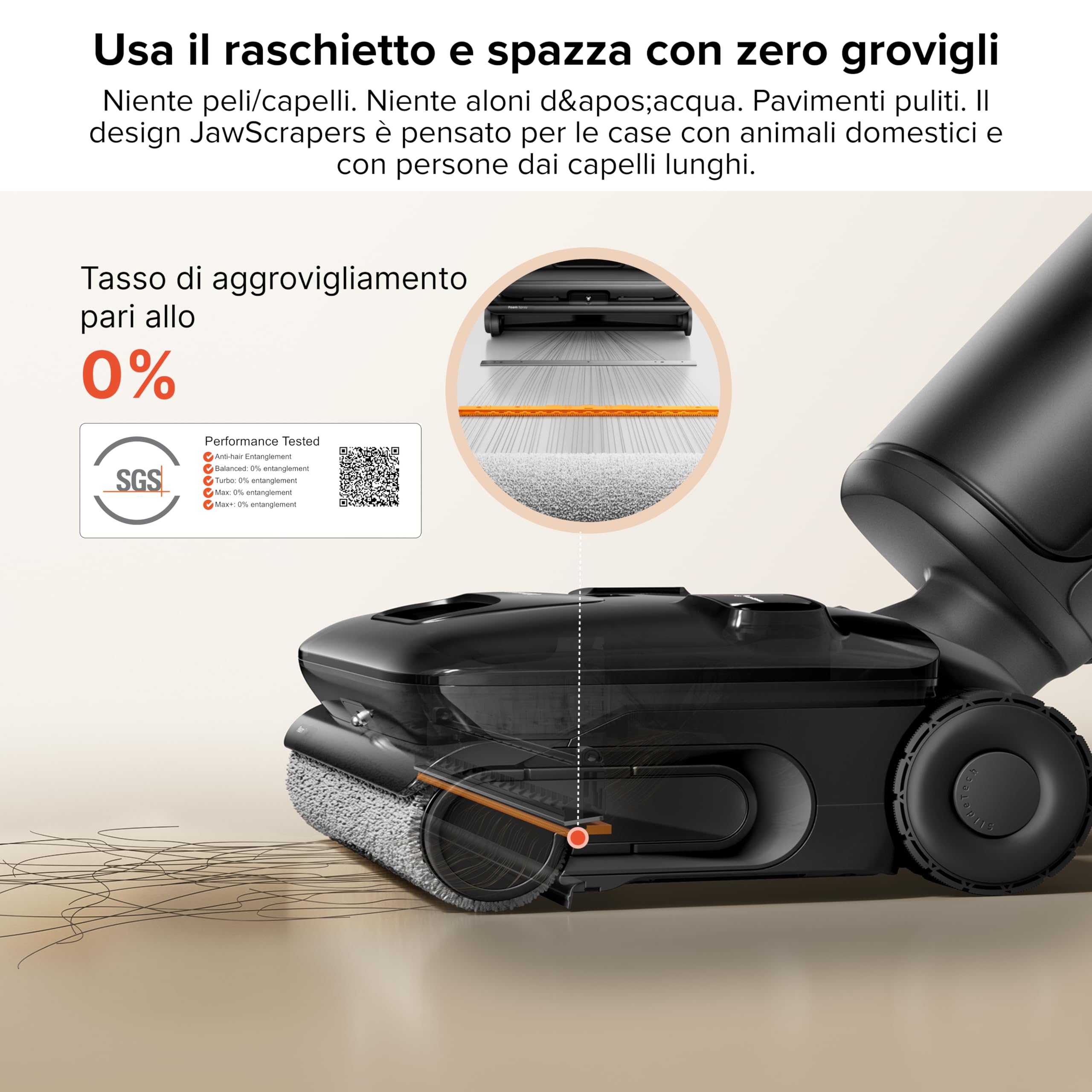 roborock F25 ACE Pro Aspirapolvere Lavapavimenti Senza Fili, 25000Pa, JetFoaming Anti-Macchie, Rullo Anti-Groviglio, Design 180° a Piatto, Autopulizia Acqua Calda e Asciugatura, 60 min