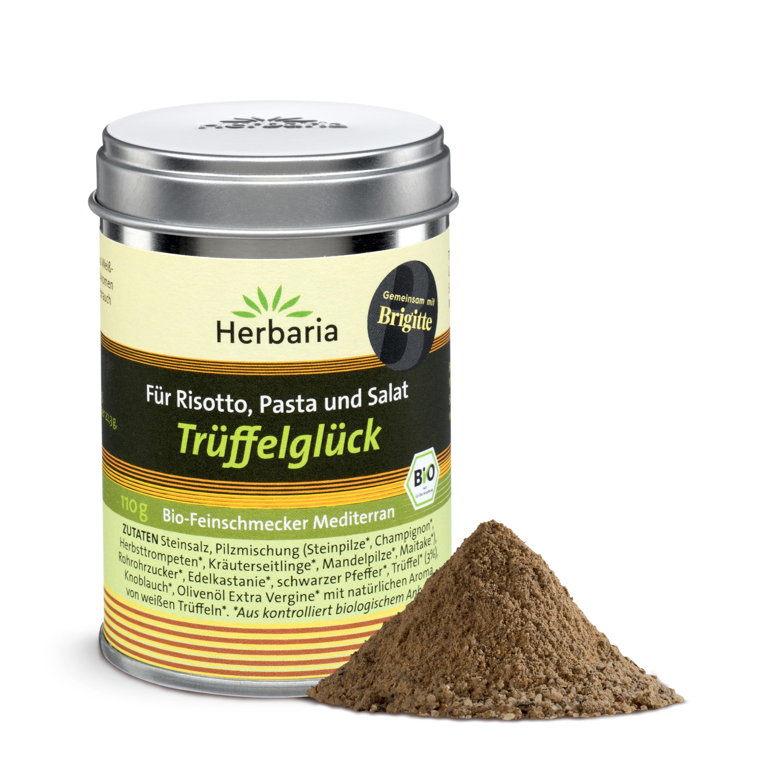 Herbaria Trüffelglück bio 110g M-Dose - fertiges Bio-Pilz- & Trüffelgewürz für intensiv-köstliche Gerichte - mit erlesenen Zutaten - in nachhaltiger Aromaschutz-Dose