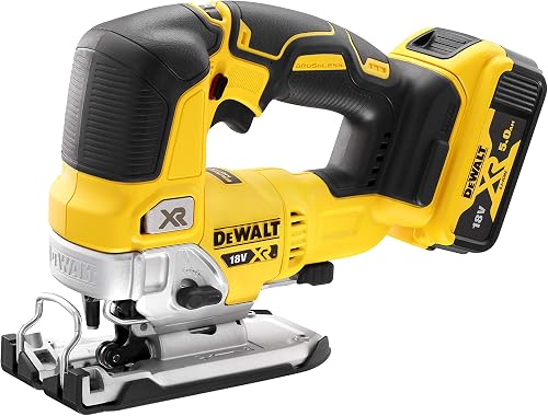 DEWALT - Scie Sauteuse à Poignée Supérieure Brushless XR 18V 5 Ah - DCS334P2-QW - Scie sans Fil avec Coffret TSTAK, 2 Batteries et Chargeur - Courses à Vide 3200tr/min - Coupe Bois 135mm / Acier 10mm - 2