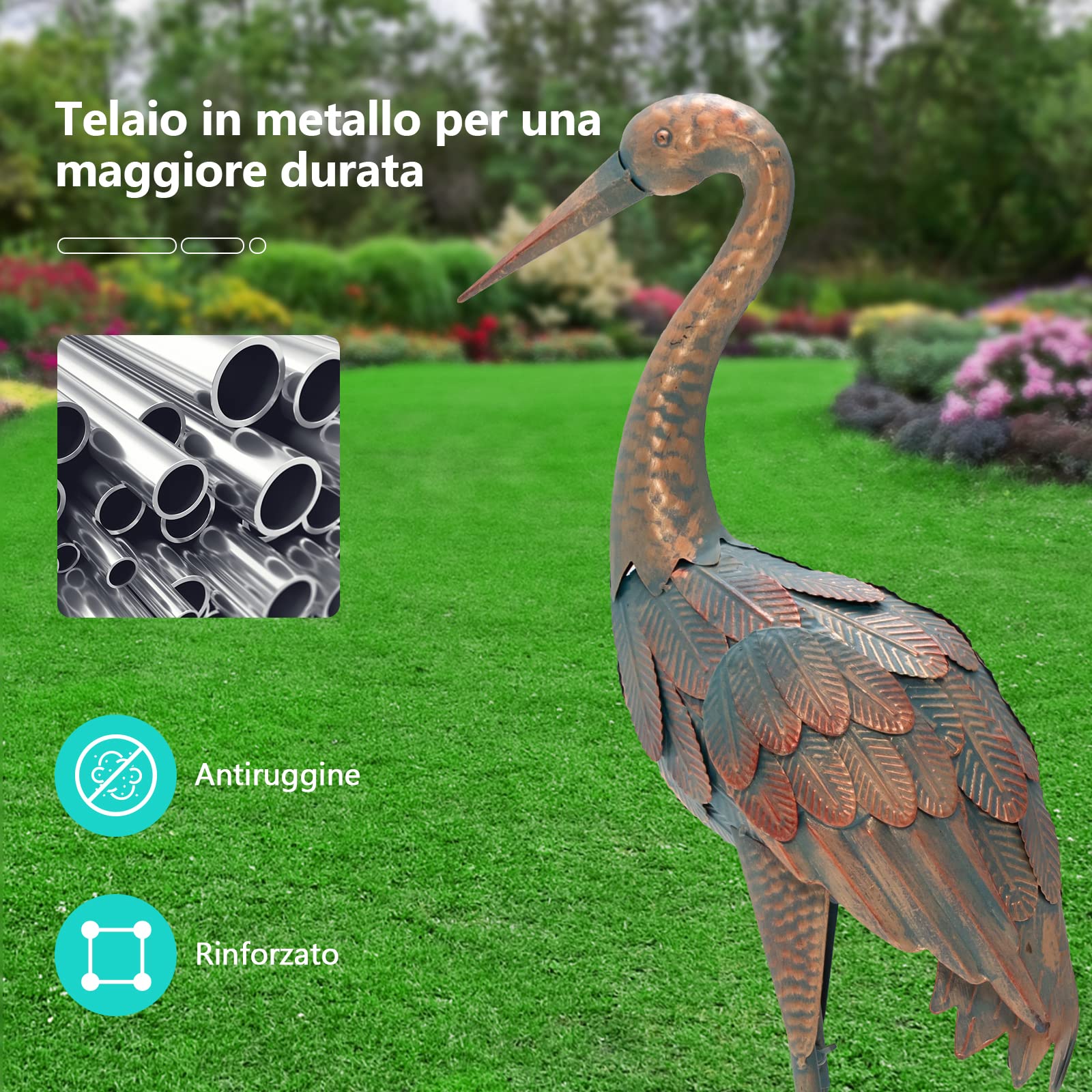 2 Pezzi Statue da Giardino a Forma di Fenicottero con Luce
