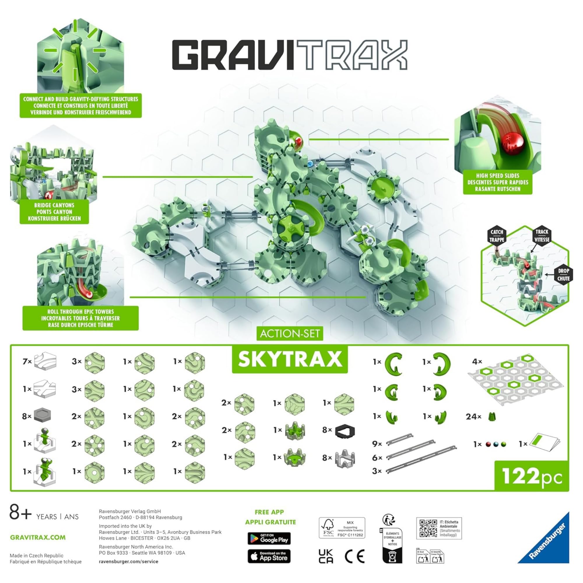 Ravensburger - GraviTrax Action Set Skytrax, Circuito Canicas 122 pz, 8+