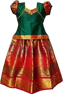 SNEHA READYMADES Girls Traditional Lehenga Choli ABI PATTU -PEACOCK GREEN