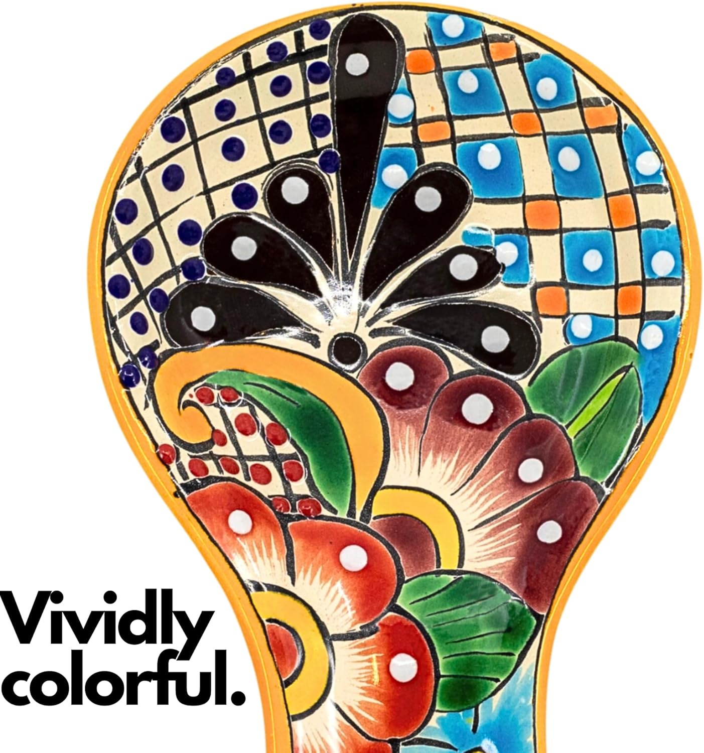 Talavera Spoon Rest – Hand-Painted Ceramic Utensil Rest Handmade in Mexico, 10" Large for Stove Top and Counter, Dishwasher Safe Lead Free, Gift Ready Cuchara Multicolor