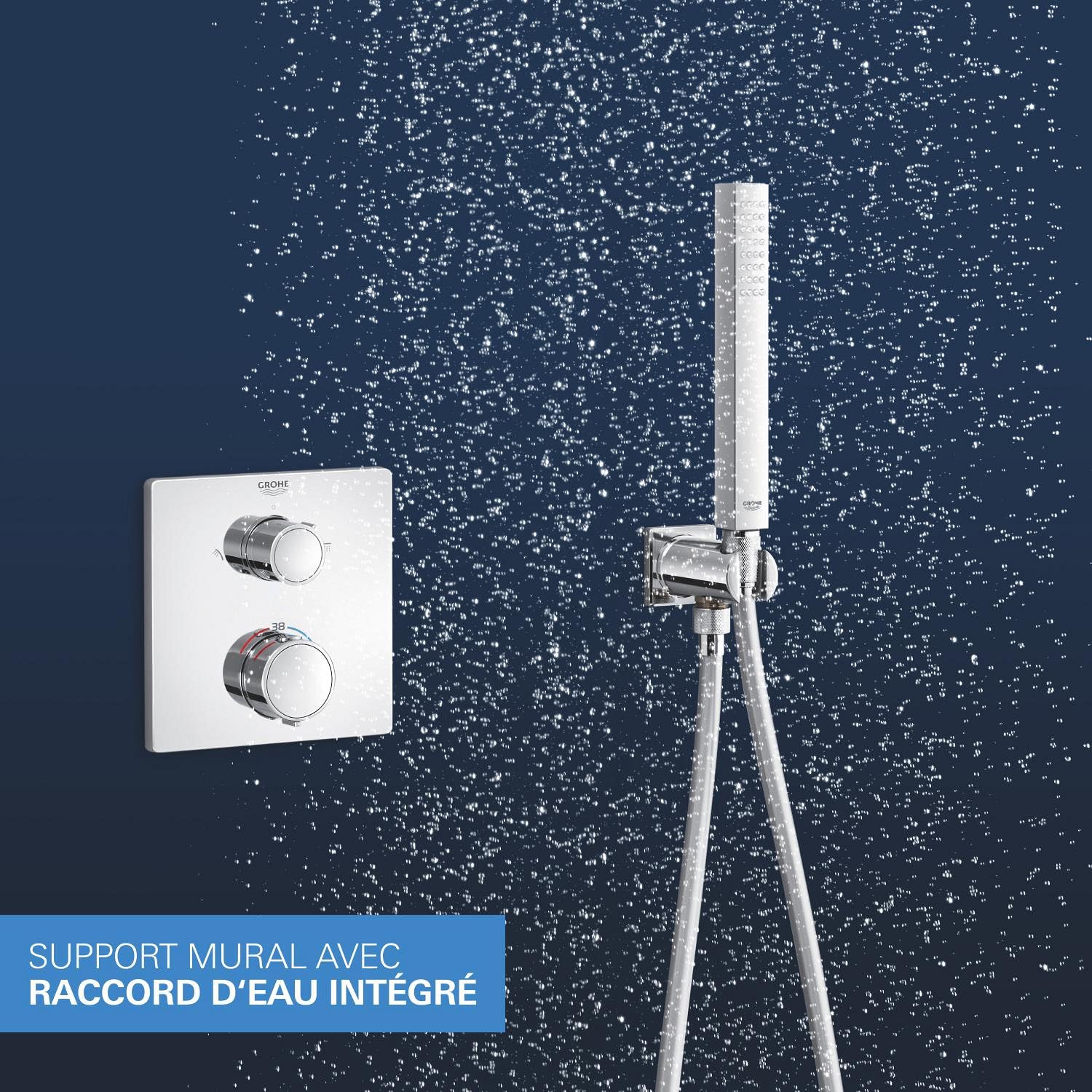 GROHE Precision Thermostatique, Ensemble de Douche Encastré 2 sorties, Douche de Tête Vitalio Rain Mono Cube 310, Douchette Vitalio Joy Cube Stick 1 jet, Flexible 1,5 m, Chromé, 34881000
