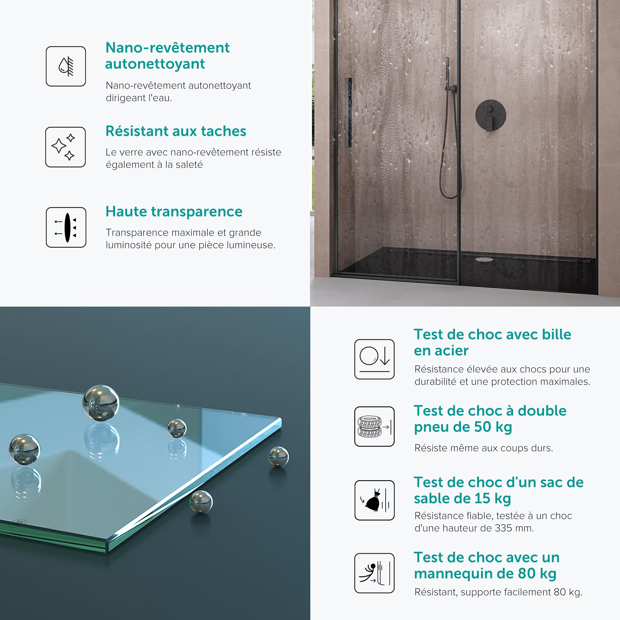 Sogood Porte de Douche Coulissante 130x195cm pour Niche 130cm Paroi de Douche Transparente Verre de Sécurité avec Revêtement Anti-calaire Teramo12