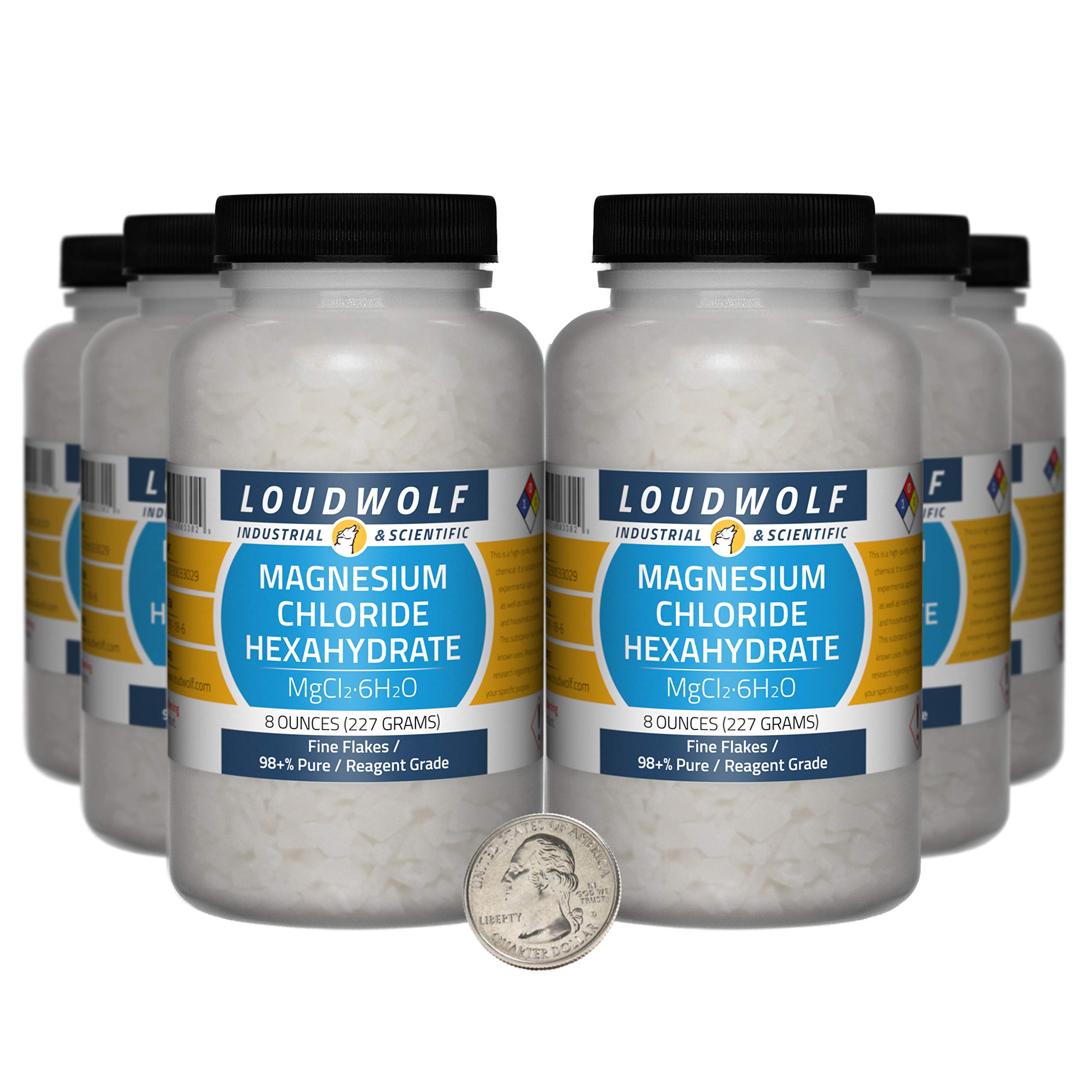 Magnesium Chloride Hexahydrate / 3 Pounds / 6 Bottles / 98+% Pure Reagent Grade/Fine Flakes