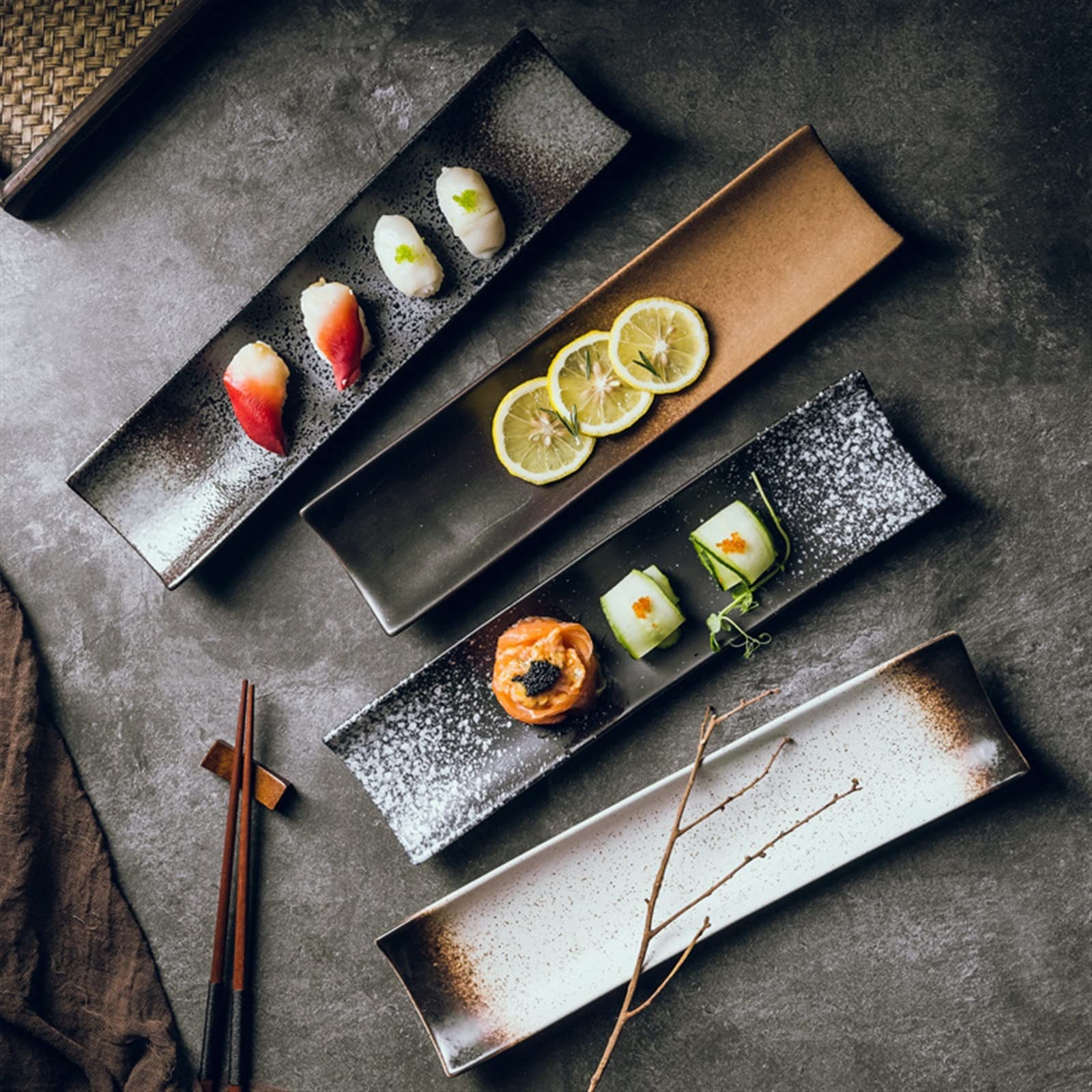 Platos de cerámica, plato largo, plato Rectangular, plato de Sushi, plato largo Simple negro, suministros de vajilla for restaurante