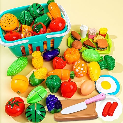 Miniatura 4 de Accesorios de juguete de cocina para niños, juego de cocina de simulación, ollas, sartenes, utensilios de cocina, alimentos, frutas, verduras, cesta