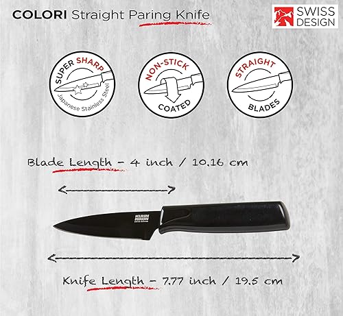 Miniatura 2 de Kuhn Rikon Colori - Cuchillo de pelar recto antiadherente con funda de seguridad, hoja de 4 pulgadas, color negro