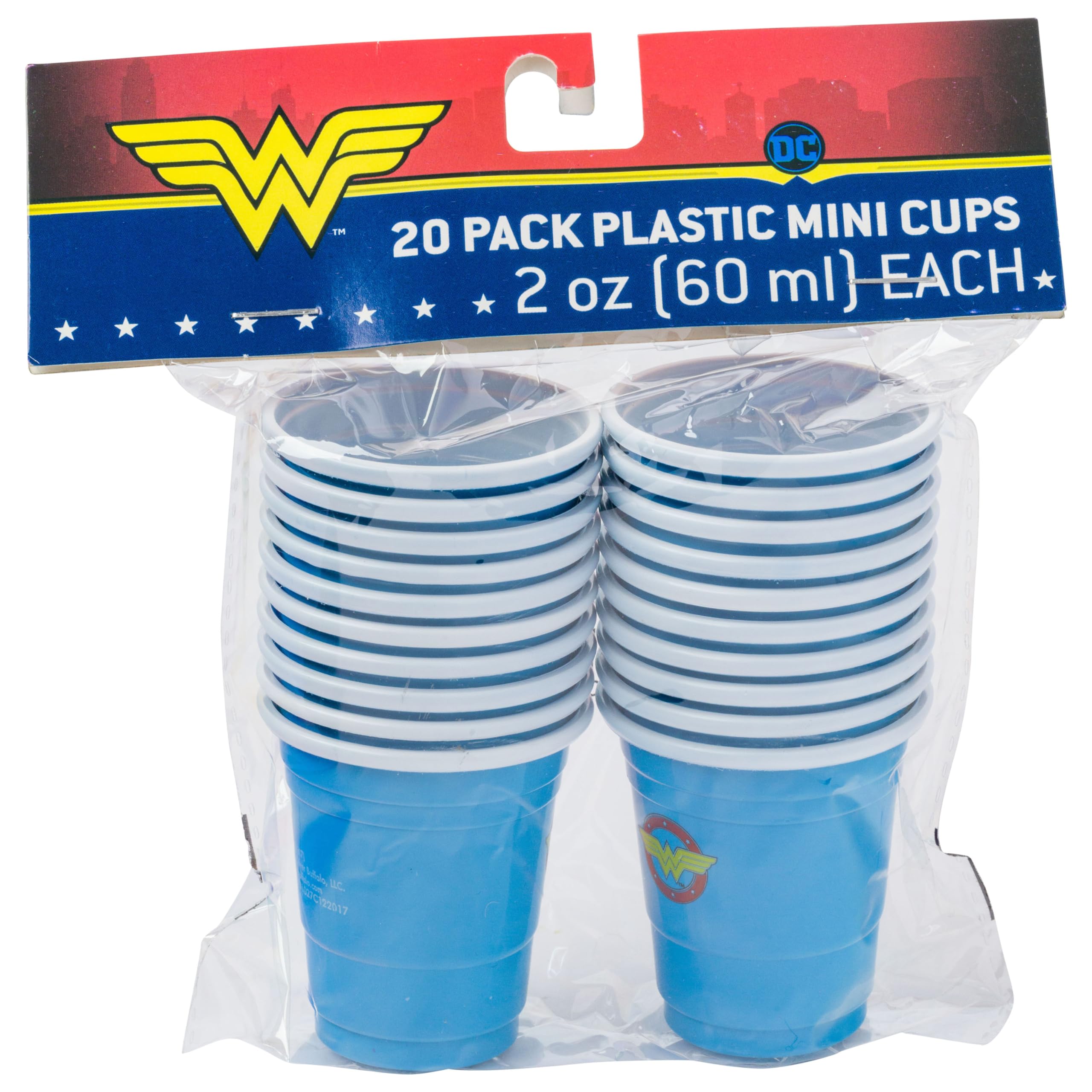 Silver Buffalo DC Comics Wonder Woman 20 Pack Disposable Mini Plastic Party Drinking Cups, 2 Ounces
