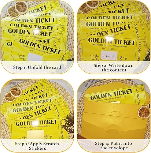 Miniatura 5 de Well Tile Paquete de 8 tarjetas sorpresa de boleto dorado con sobre, tarjeta de cumpleaños sorpresa de primera calidad, ideal para rascar y revelar