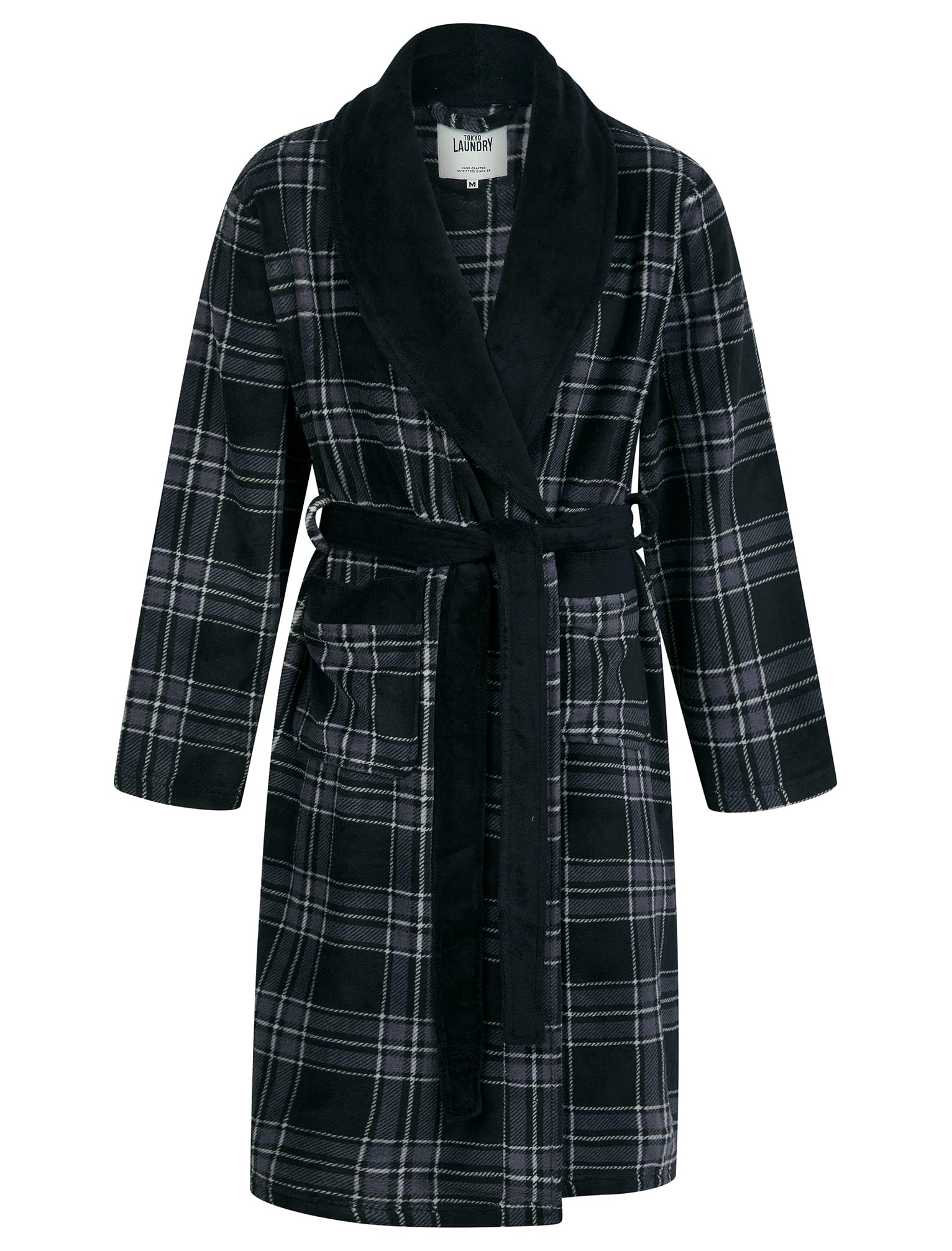 Tokyo Laundry Men's Plaid Check Design Soft Fleece Dressing Gown