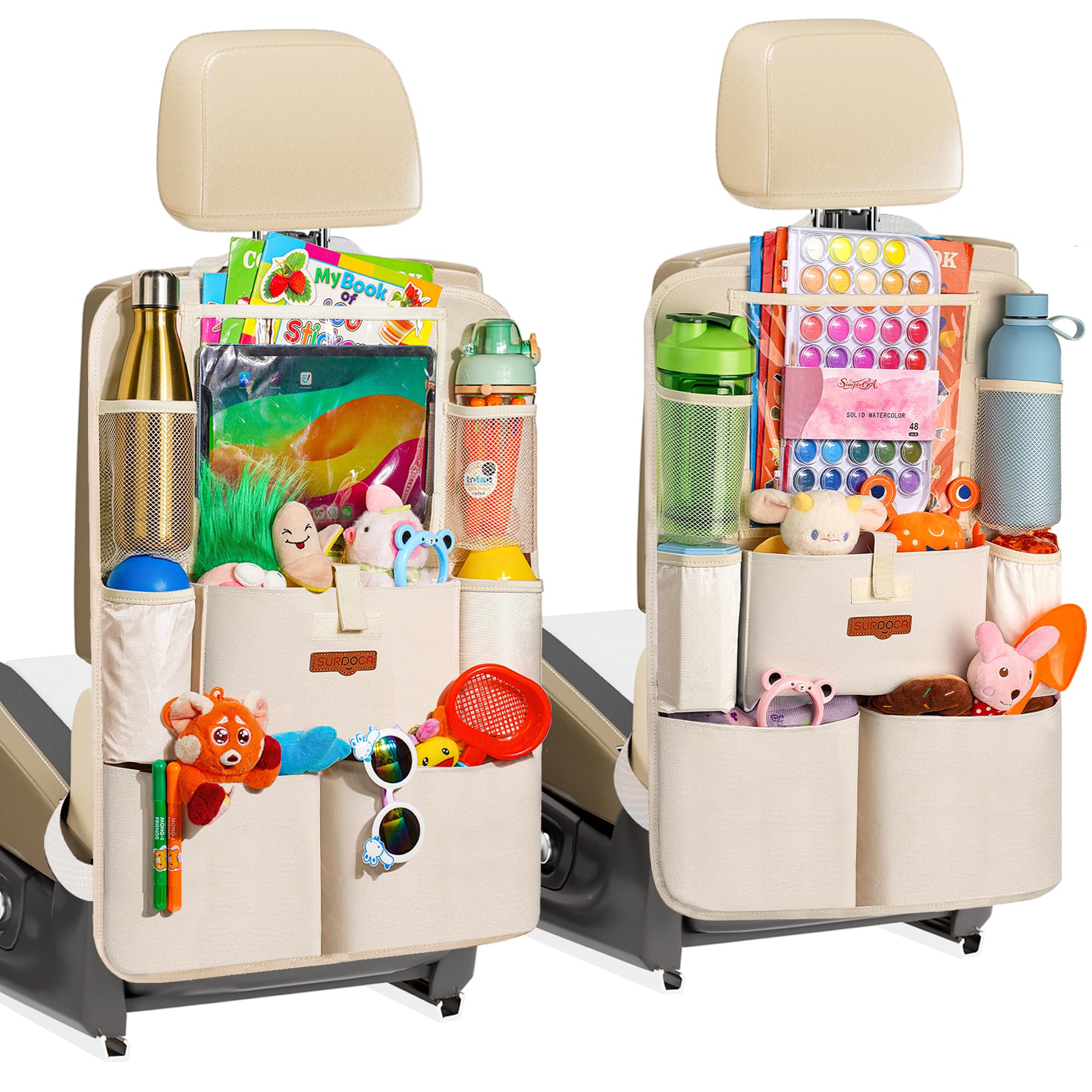 SURDOCA Autositz-Organizer – 4th Generation verbesserter Auto Rücksitz für bis zu 11-Zoll Tablet, 8 Taschen, Kinderspielzeug-Aufbewahrung, wasserdichter Rücksitzschutz für Kinder