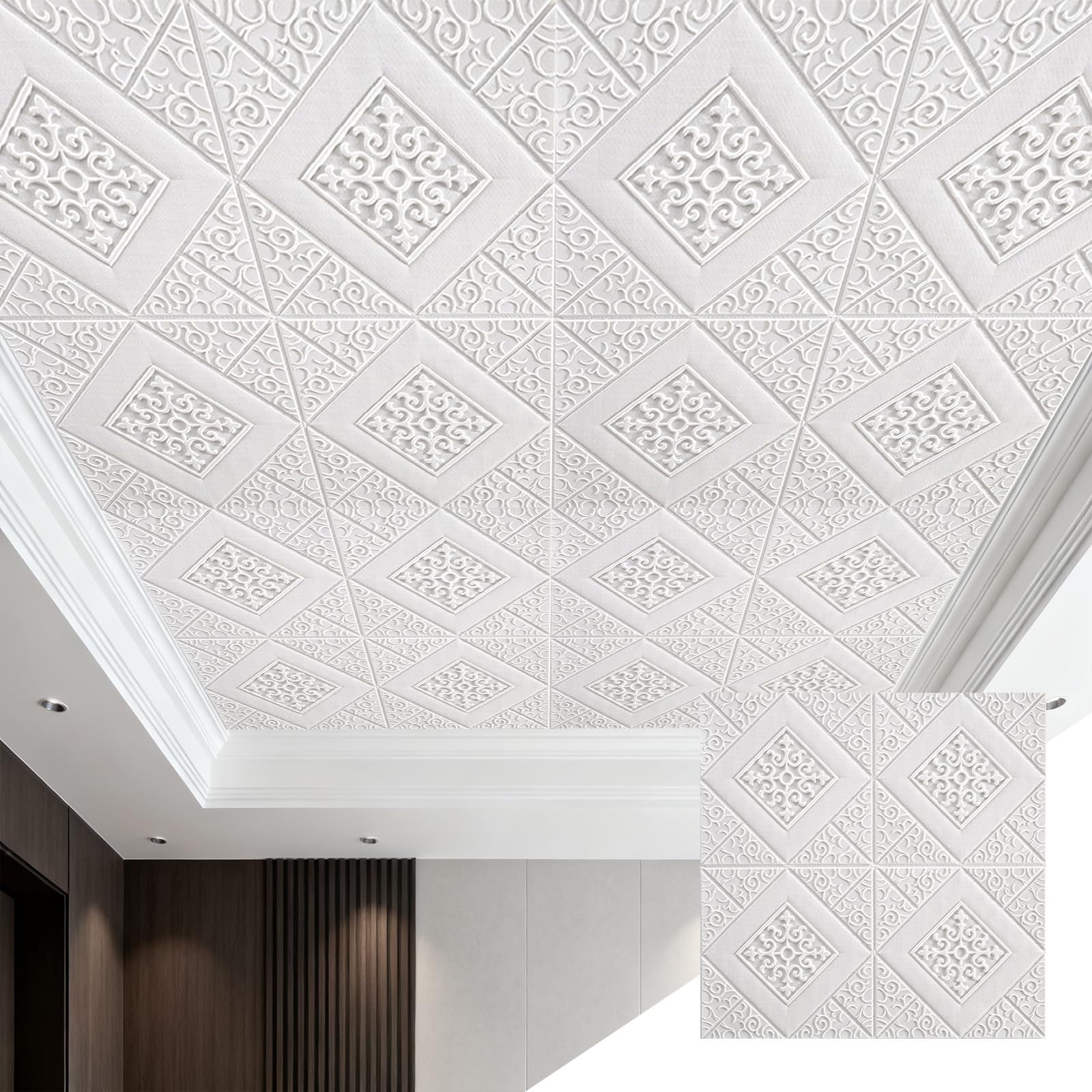 GoldeneAmeisen Adhesive Ceiling Tiles,Ceiling Panels 3D,Easy Installation,Flexible And Crack-Resistant,Easy To Cut,Thicken,For Walls Feature Bathroom Bedroom Adults Hallway