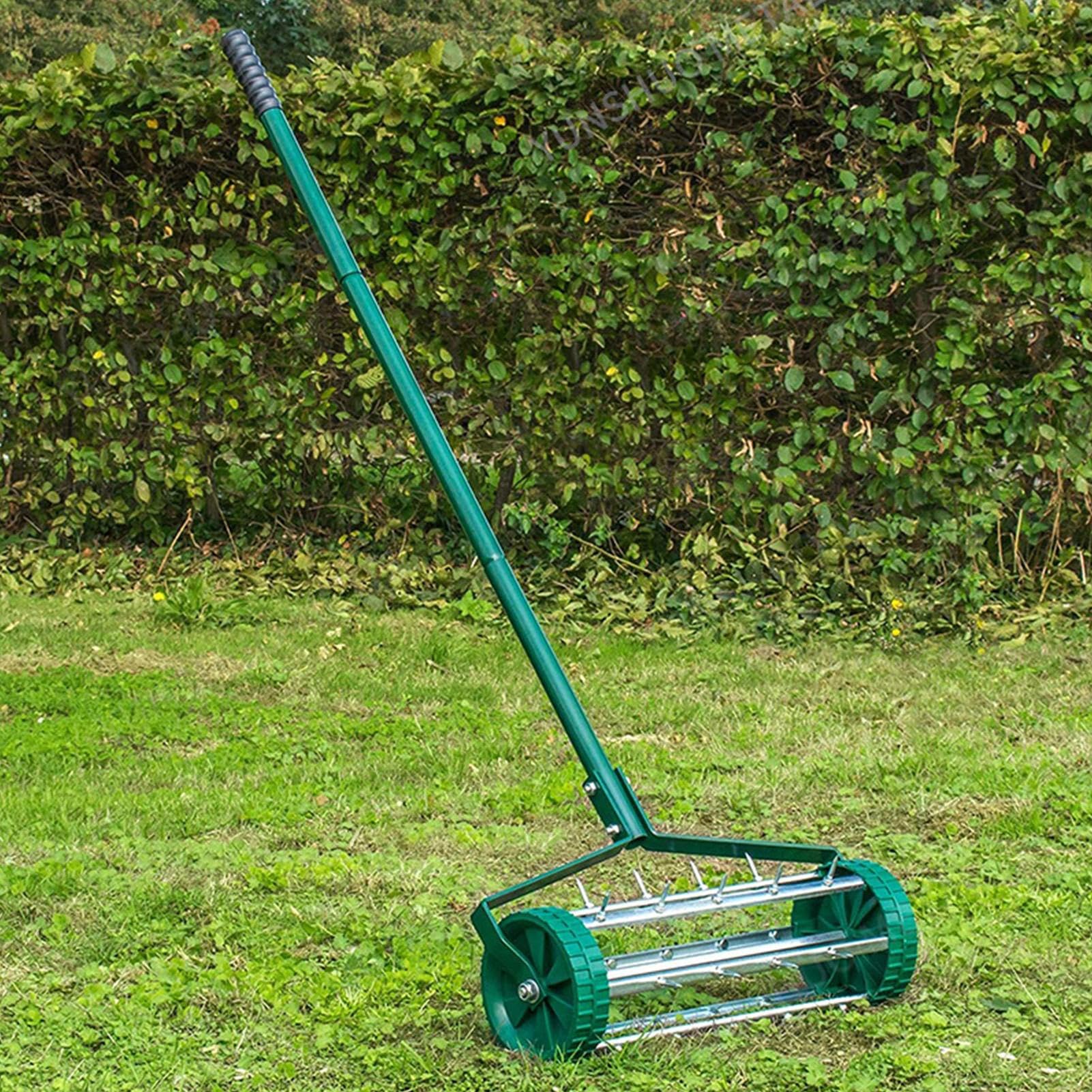 Aireador de césped Manual – Herramienta de aireación ' Pesada con Rodillo | de aguja | Máquina aireadora de suelo compacta para pequeños jardines, patios y obras | Fácil equipamiento para la