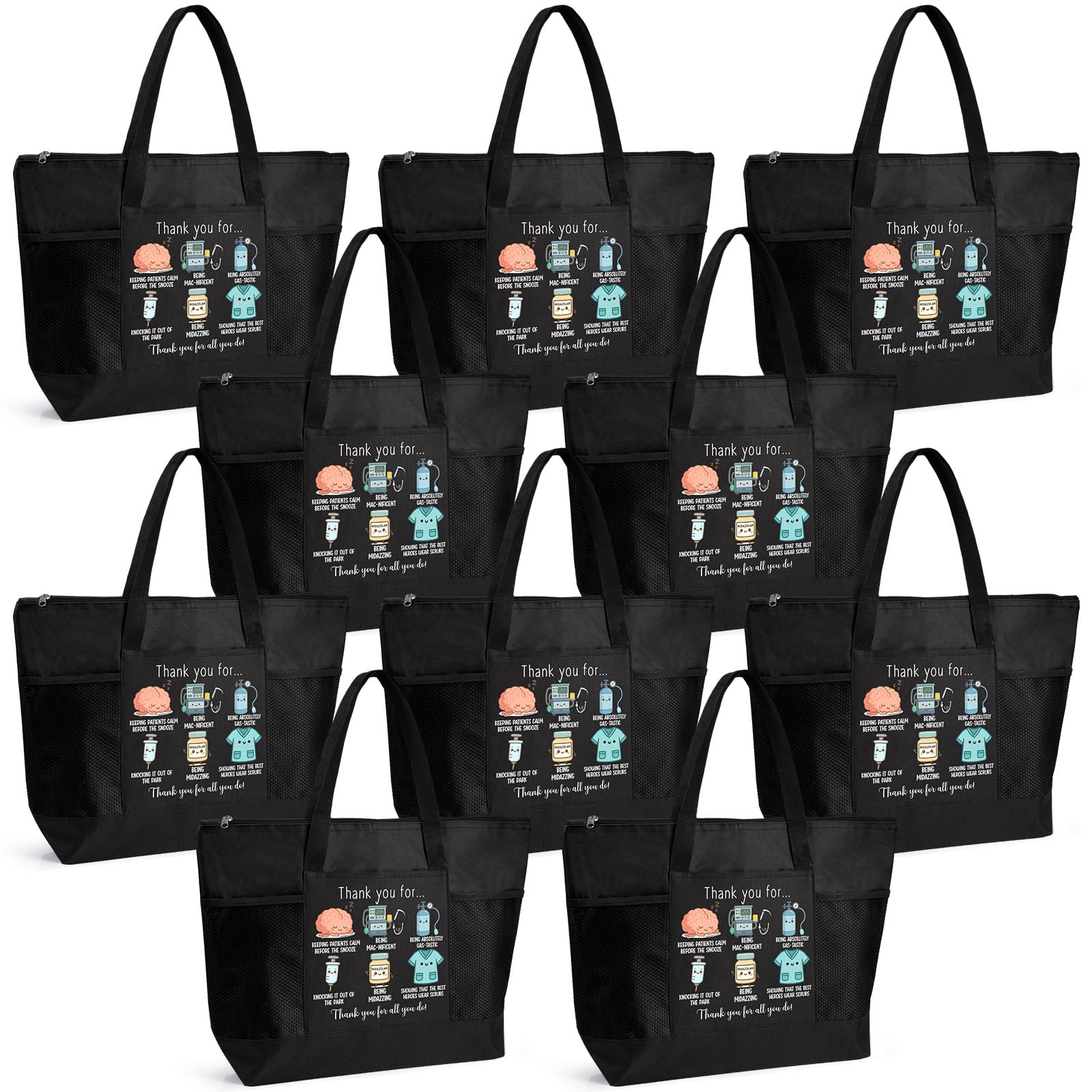 10 Pcs Anesthetist Appreciation Tote Bags for Women Men Thank You Crna Gifts for Nurse Anesthesiology Work Office