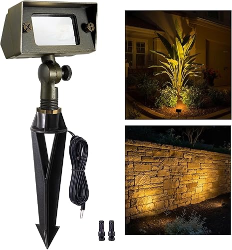 Gardenreet Luz de inundación de latón macizo, luz LED de lavado de pared de bajo voltaje para paisaje, 12 V, cableado IP65 impermeable, ángulo de