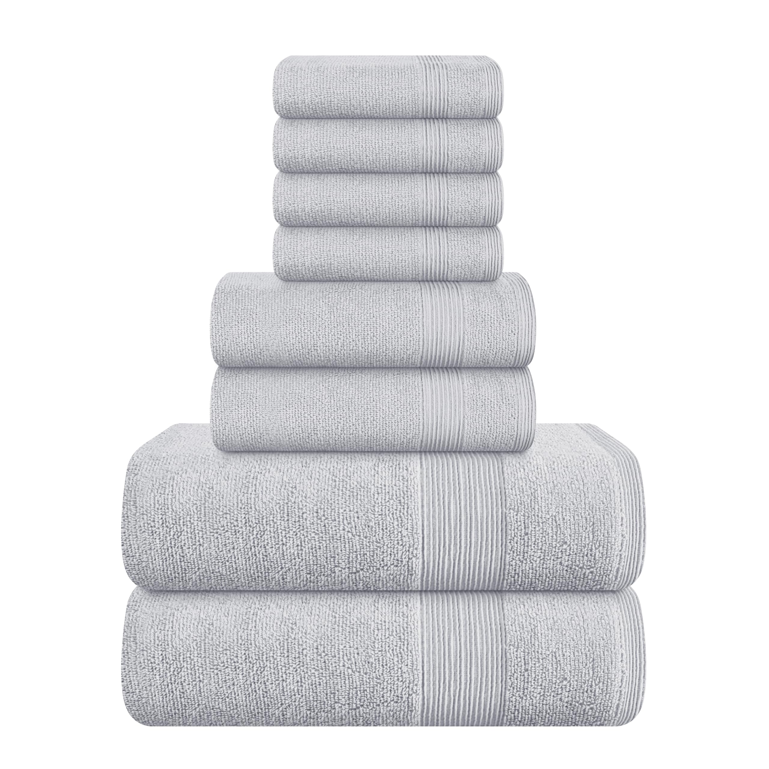 Elvana Home 8-częściowy zestaw ręczników 100% bawełna pierścieniowa, 2 ręczniki kąpielowe 27 x 54, 2 ręczniki do rąk 16 x 28 i 4 ściereczki 13 x 13 - Ultra miękkie wysoce chłonne można prać w pralce hotelowa jakość spa - jasnoszary