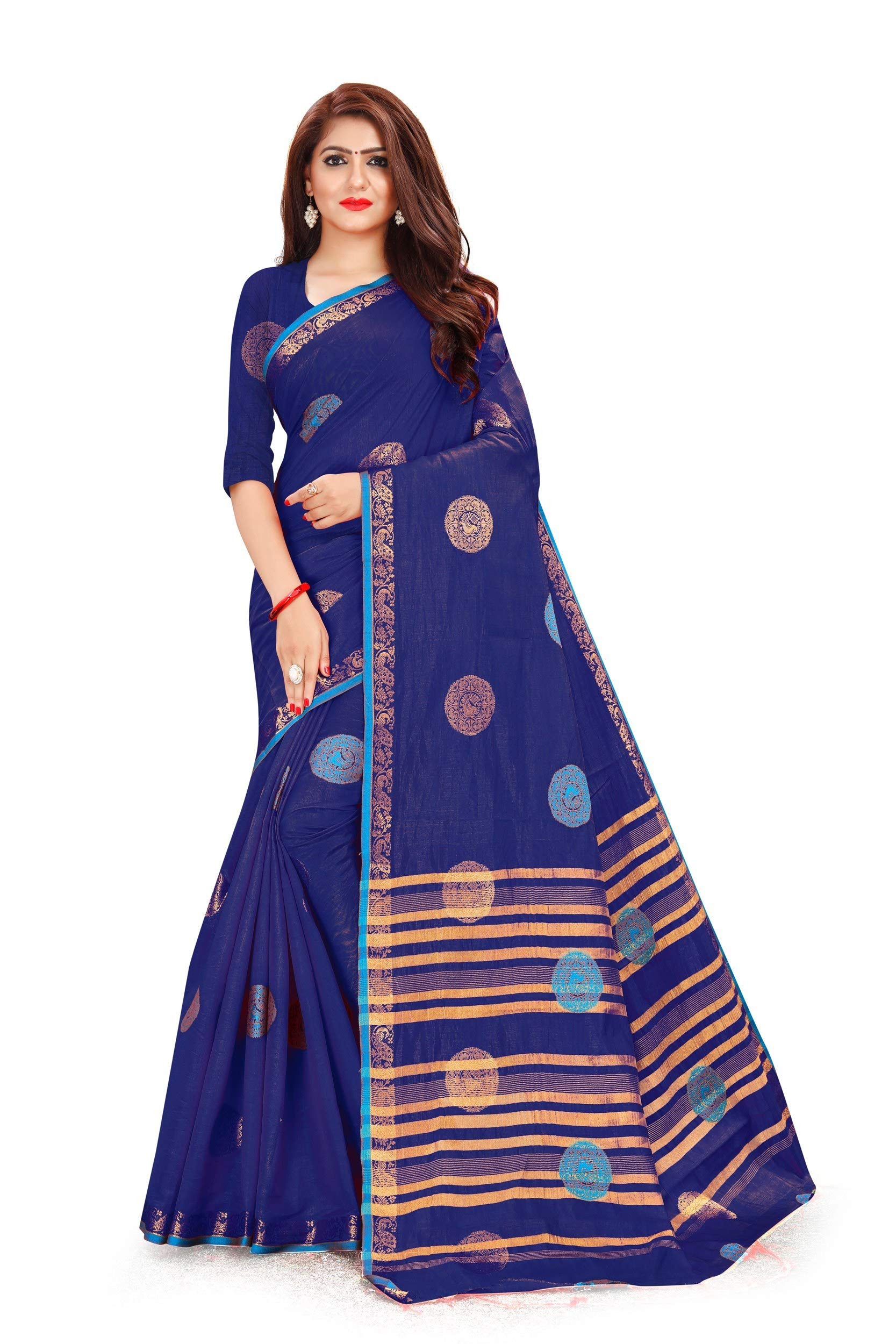 K D Enterprise Women's Jacquard Saree with Unstitched Blouse Piece