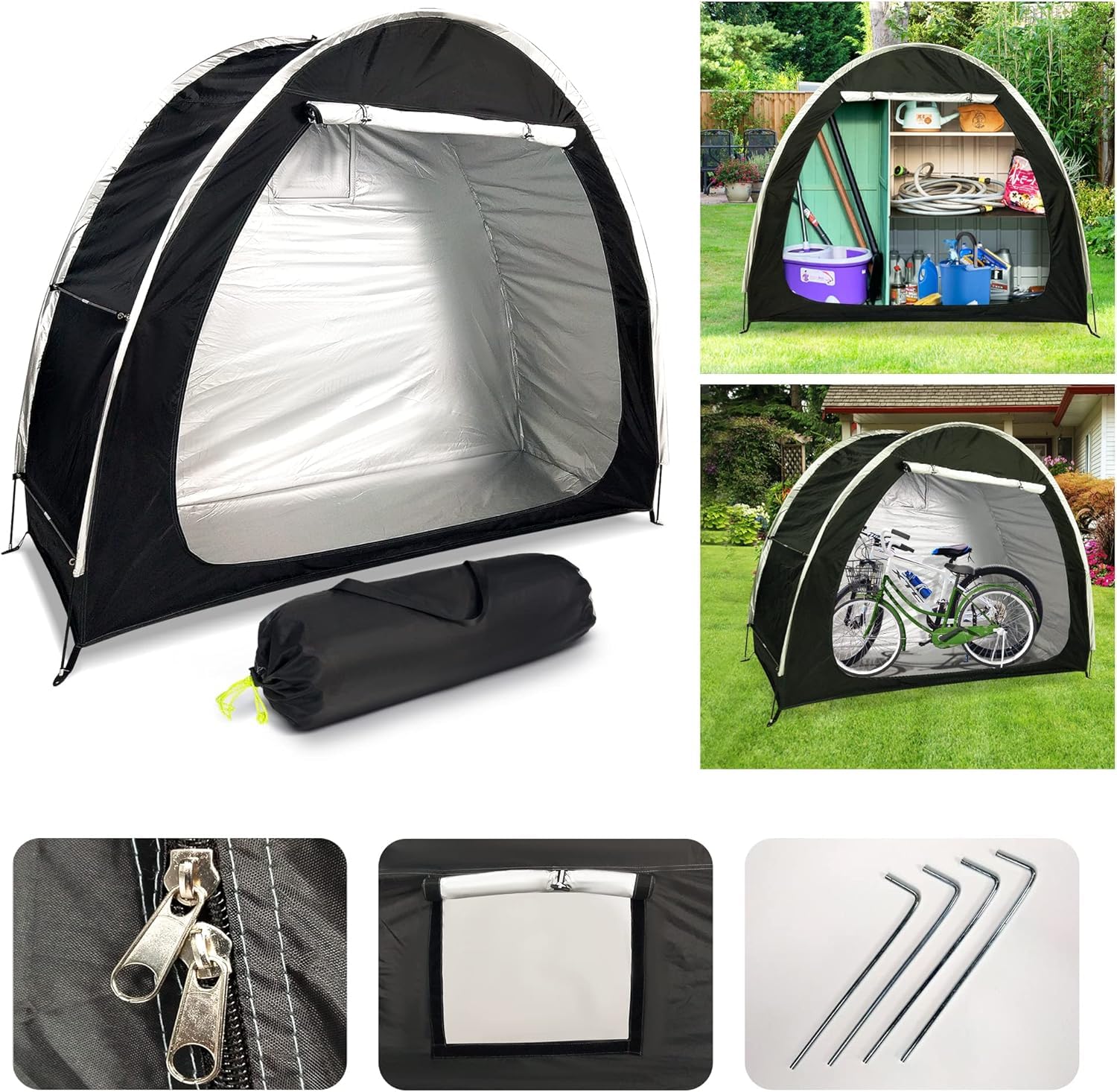 Bike Cover Storage Heavy Duty Storage Tent Outdoor Portable Bicycle Tent PU4000 Waterproof Cloth Durable 210D Oxford Fabric,Protect Against Wind - Image 2