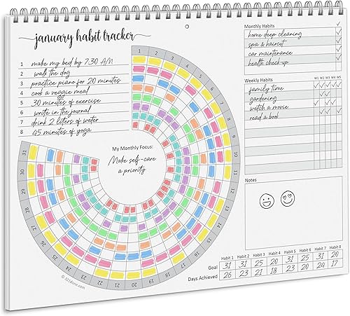 321Done Calendario de seguimiento de hábitos, fabricado en Estados Unidos, diario de productividad para colgar en la pared de 12 meses, 8.5 x 11