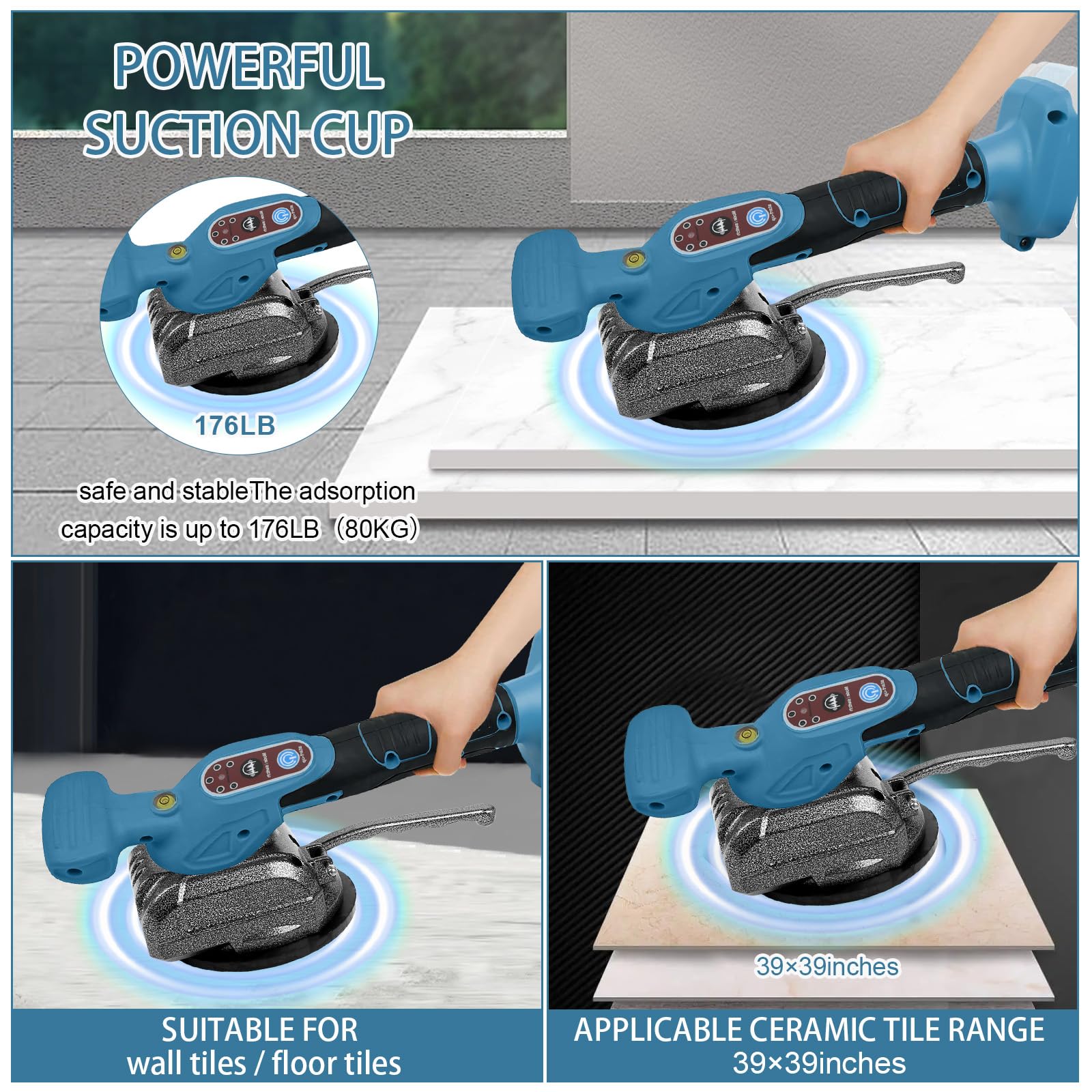 Machine vibrante pour Makita 18 V - Ventouse de 4,7" - 5 vitesses - Vitesse réglable - Capacité de 60 kg - Convient pour 39 x 39" et moins