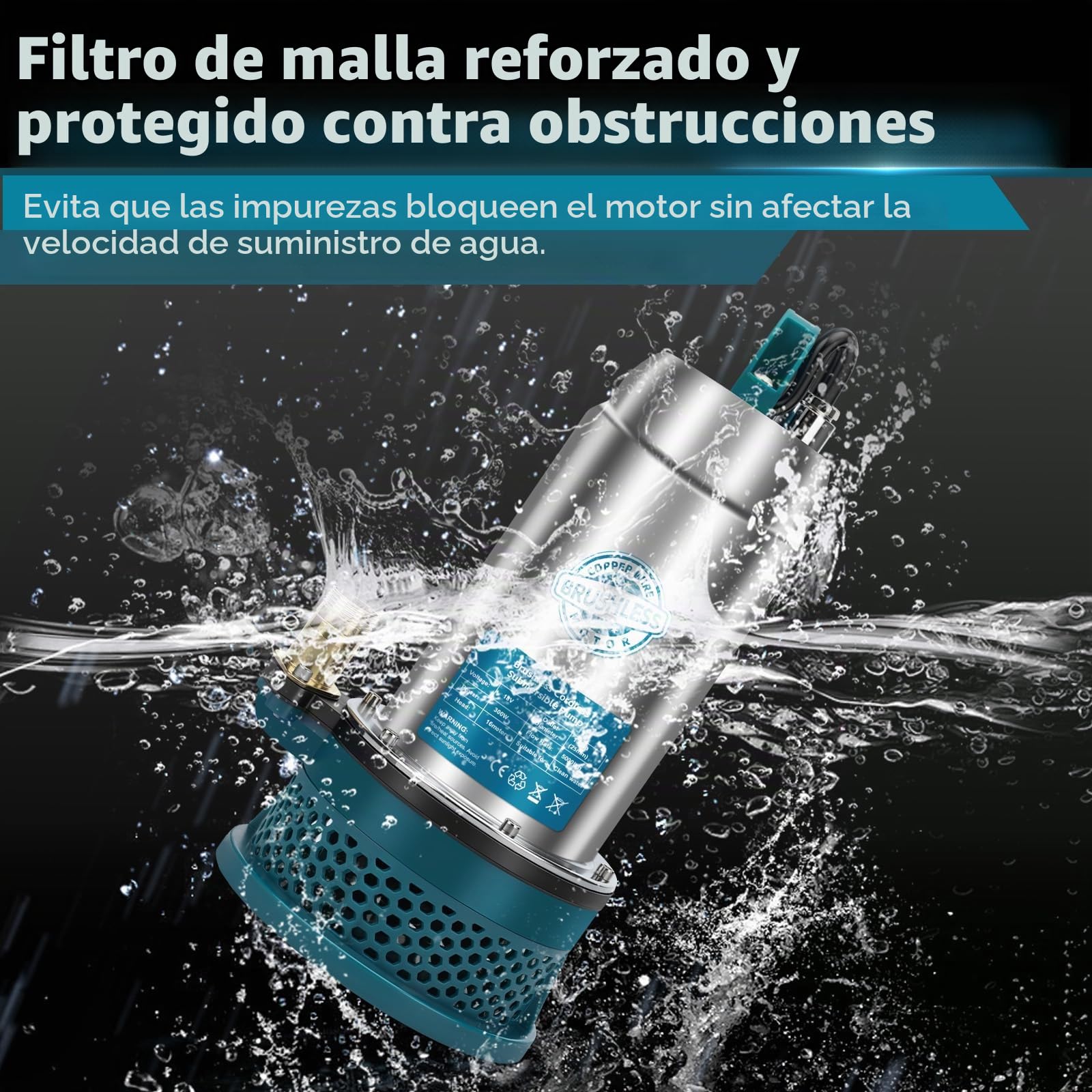 Bomba sumergible compatible con batería Makita de 18 V (sin batería) – 5000L/H Bomba de agua inalámbrica con manguera de 10 m, cable de conexión de 5 m, ideal para piscina, cama de agua, riego de