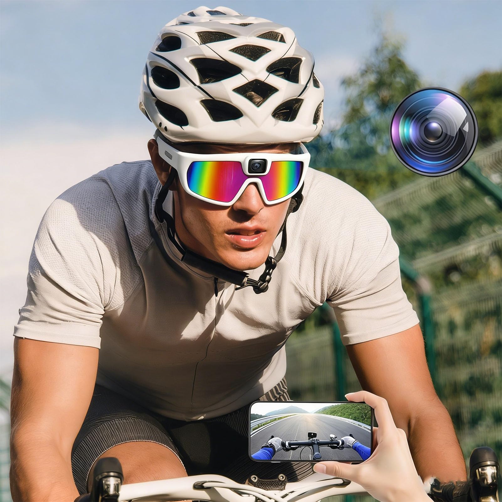 Sxhlseller Gafas Inteligentes para Ciclismo, Gafas de Sol con Cámara de Vídeo HD 1080P, Cámara Fotográfica de 12 MP con EIS y Gran Angular, Deportivas Polarizadas con Transferencia