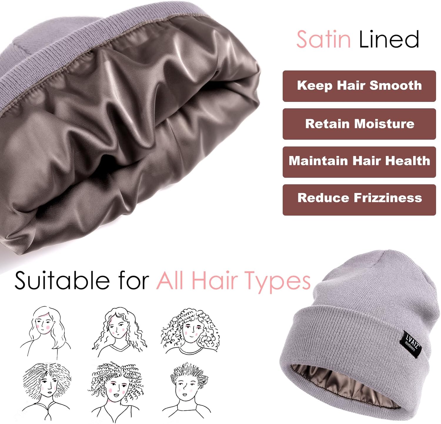 Satin Lined Winter Beanie Hats for Women Unisex Cotton Knitted Cuffed Knit Hat with Silky Lining Slouchy Skull Cap - Image 5