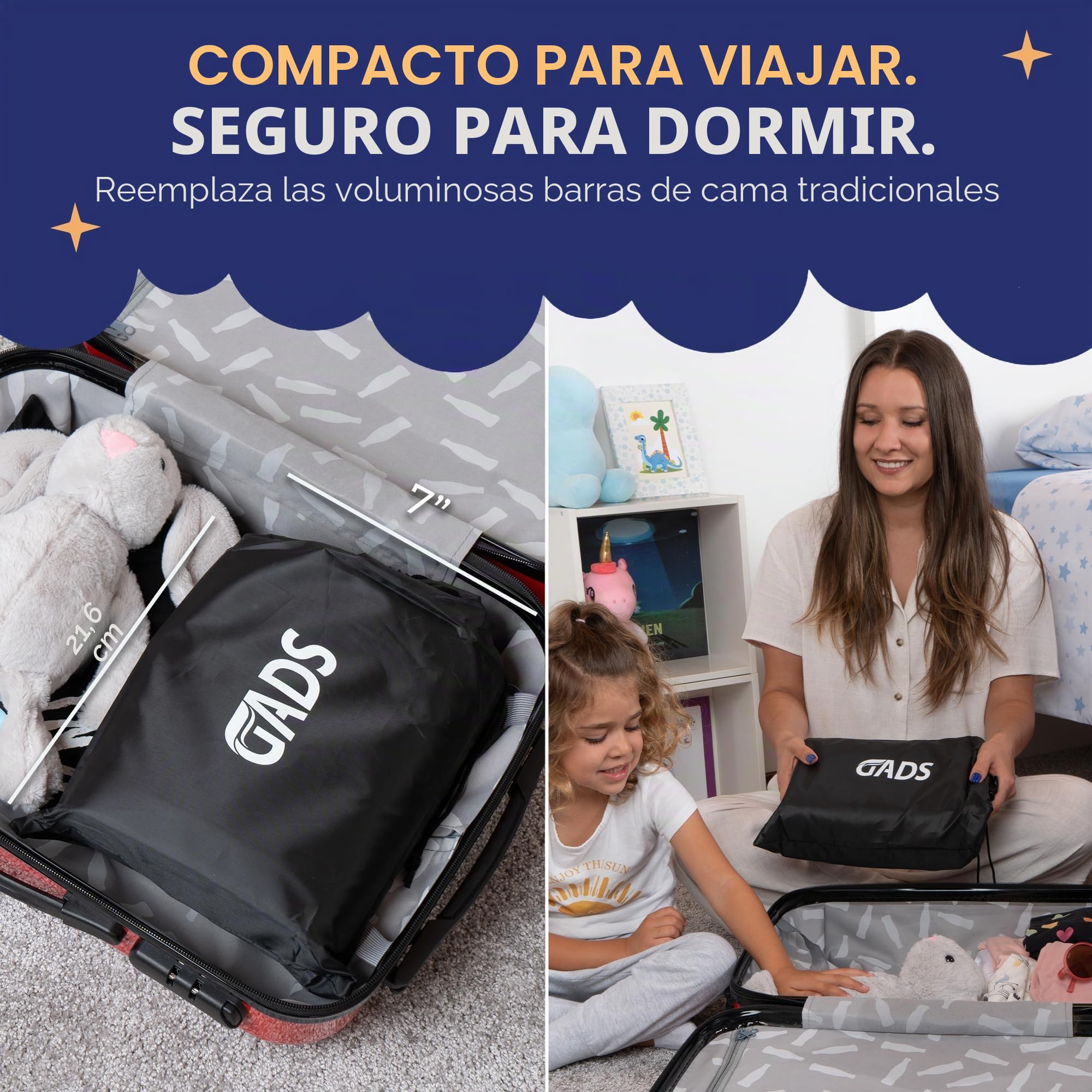 2-Unit de Barreras de Cama Inflables para Niños Pequeños - Barreras de Viaje Seguras - Protector de Cama para Niños - Barreras Inflables para Camas Individuales, Matrimoniales, Queen y King Size