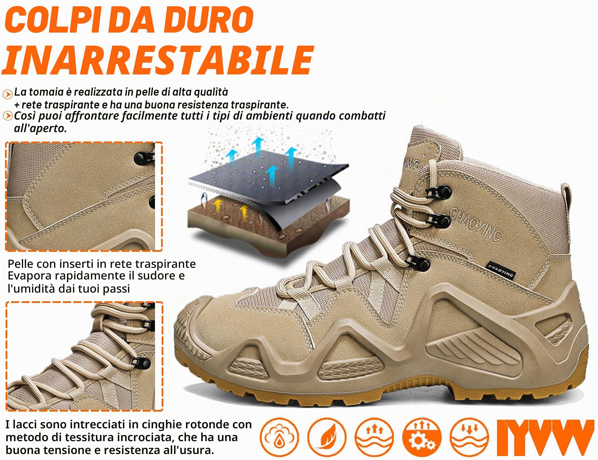 Stivali da uomo, in pelle, stile militare, impermeabili, con cerniera, tattici, per ambienti esterni, per forze dell’ordine, esercito