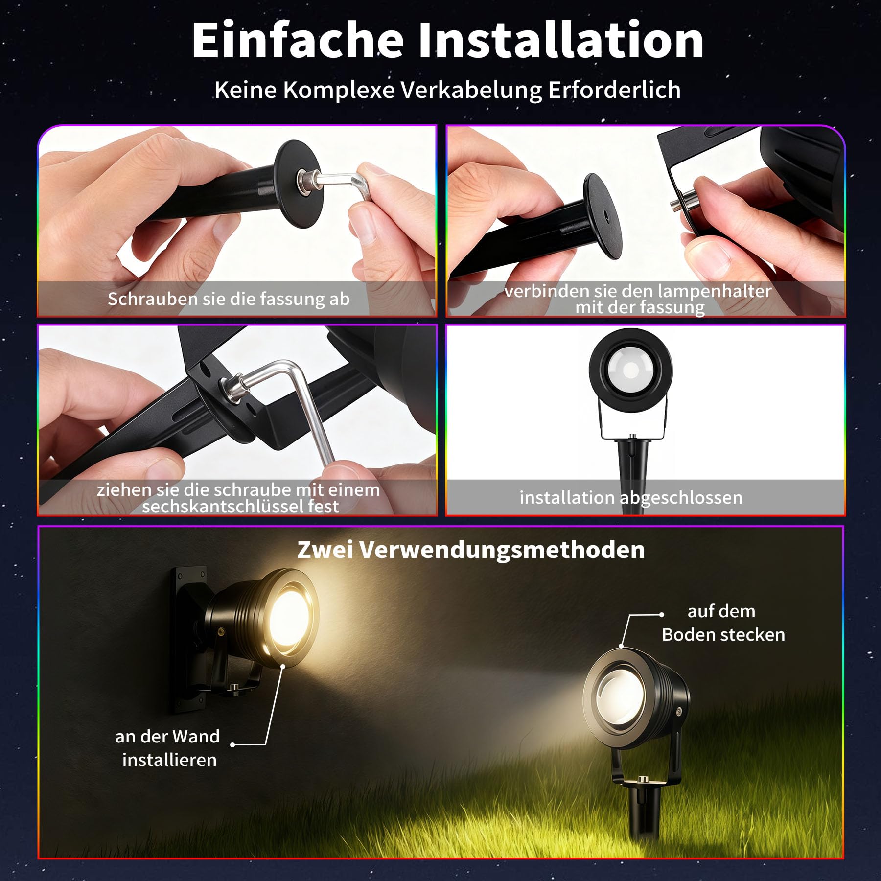 LED Strahler Gartenbeleuchtung 10W RGB IP65 Wasserdicht mit Erdspieß 2er Pack