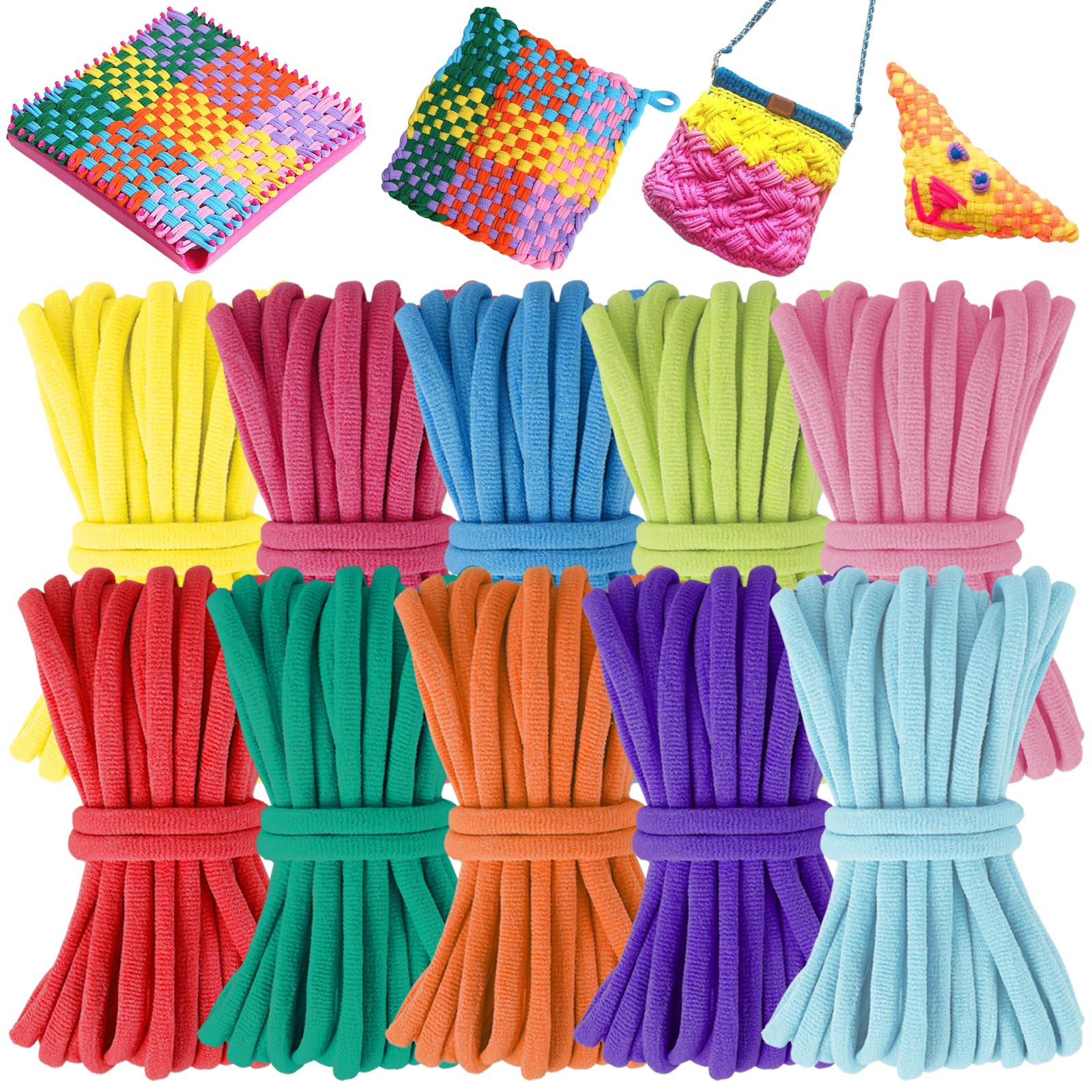 Zhjiutak 1000 Pcs Weaving Looms Loops,Refill Loops Potholder Multi Colored Weaving Machine Loop Weavings Craft Bands for DIY Crafts Supplies Kids Adults(10 colors1000 Items)