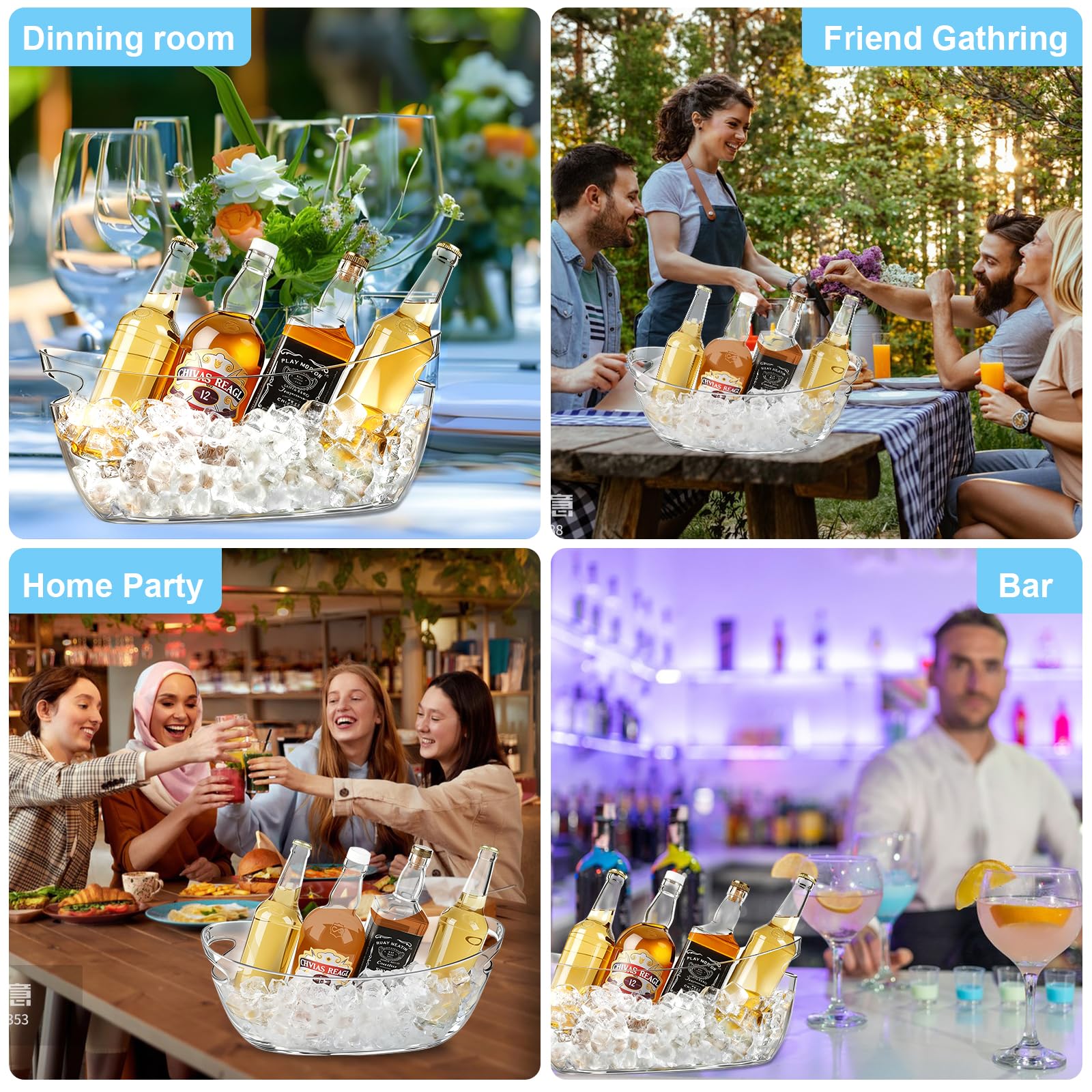Confezione da 4 secchielli per ghiaccio per feste, vasche extra large da 5,5 l trasparenti con palette, perfette per champagne, birra, spumante e cocktail, forniture per bar Mimosa